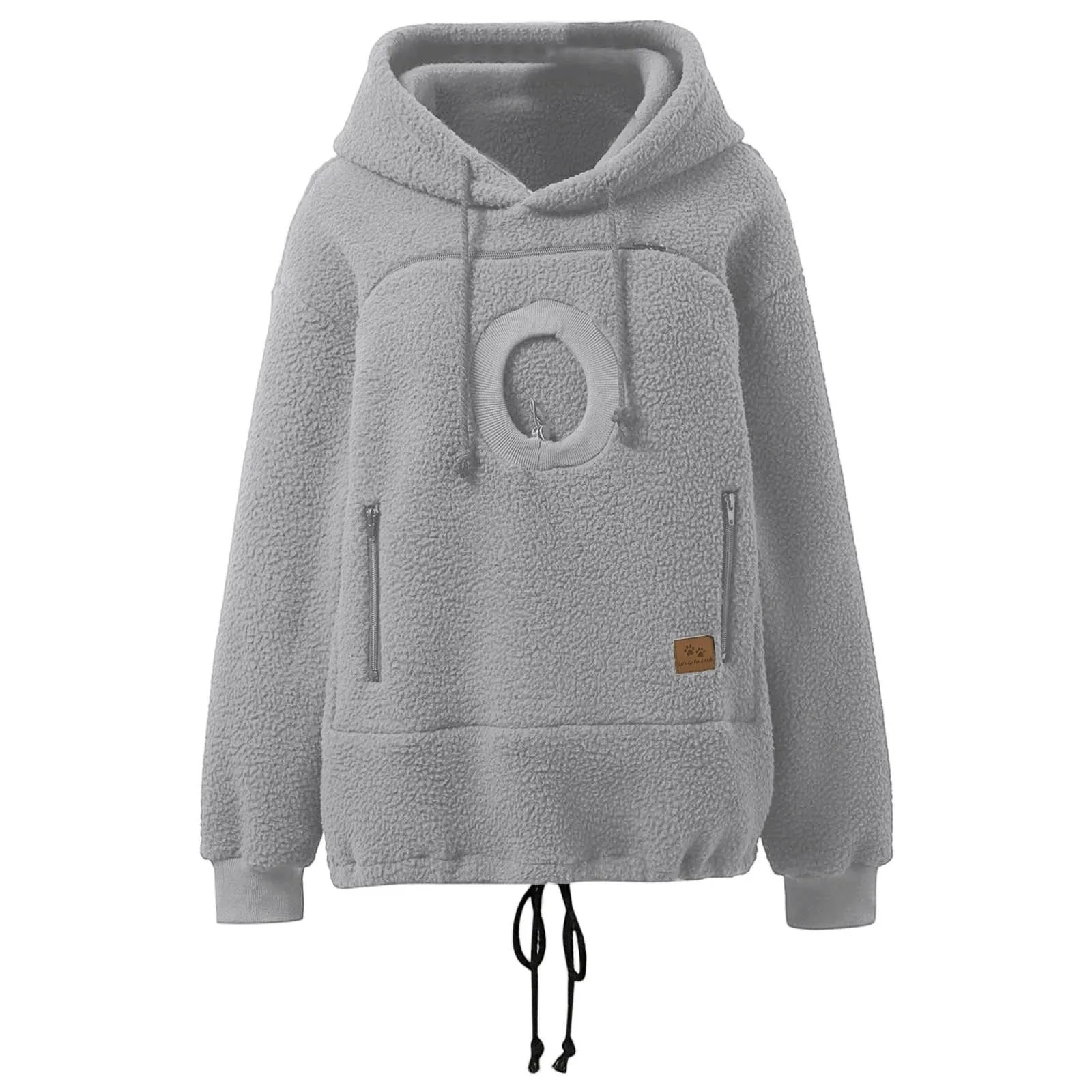 Felpa Porta Gatto da Donna in Pile con Cappuccio - Grande Tasca a Marsupio Porta-Animali per Cagnolini, Gattini e Gatti, Morbida e Confortevole, Hoodie per Gli Amanti Degli Animali - immagine 6