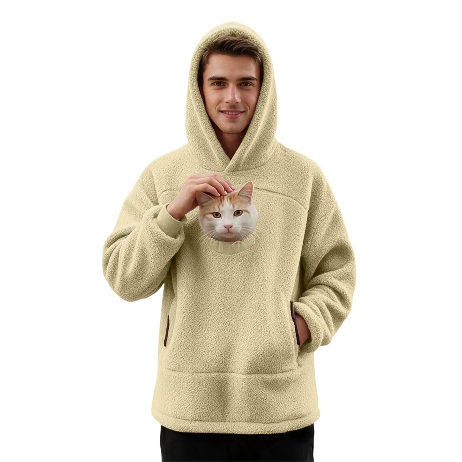 Felpa Porta Gatto da Donna in Pile con Cappuccio - Grande Tasca a Marsupio Porta-Animali per Cagnolini, Gattini e Gatti, Morbida e Confortevole, Hoodie per Gli Amanti Degli Animali - immagine 3