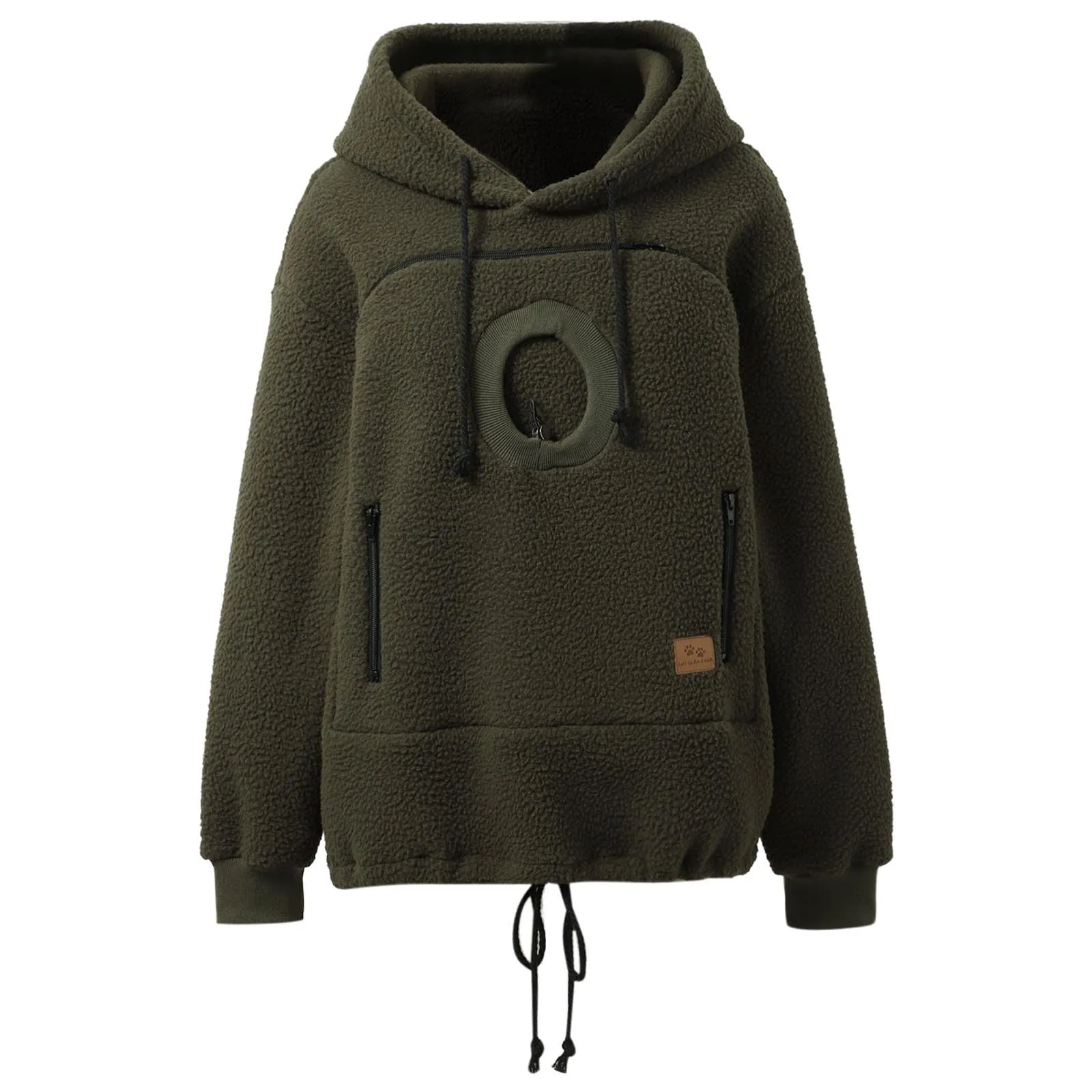 Felpa Porta Gatto da Donna in Pile con Cappuccio - Grande Tasca a Marsupio Porta-Animali per Cagnolini, Gattini e Gatti, Morbida e Confortevole, Hoodie per Gli Amanti Degli Animali - immagine 5