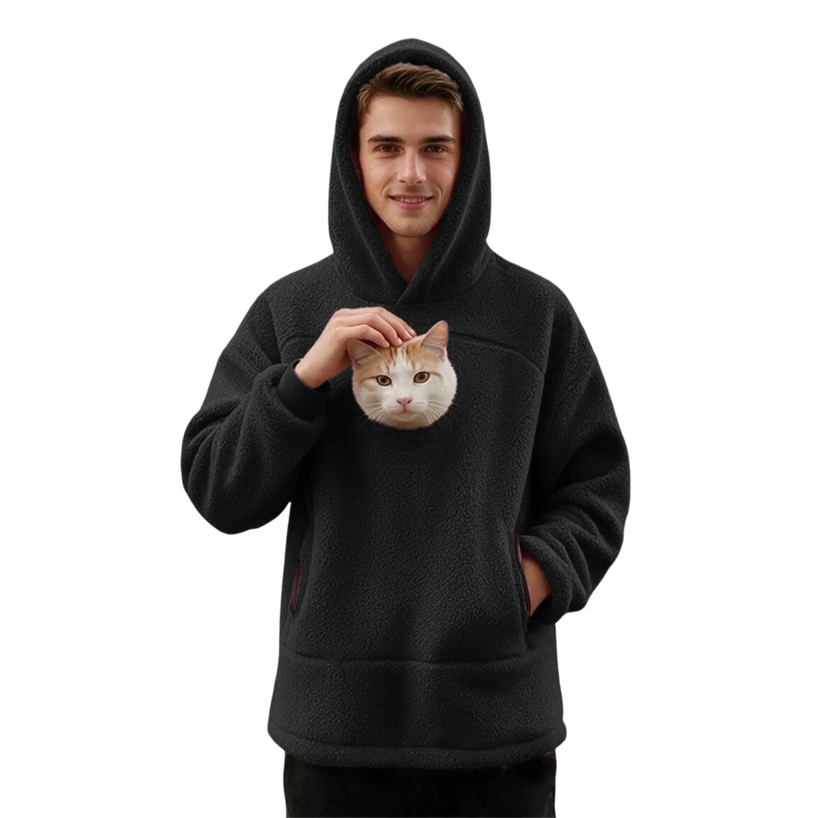lozssnigzi Felpa Porta Gatto da Donna in Pile con Cappuccio - Grande Tasca a Marsupio Porta-Animali per Cagnolini, Gattini e Gatti, Morbida e Confortevole, Hoodie per Gli Amanti degli Animali - immagine 2