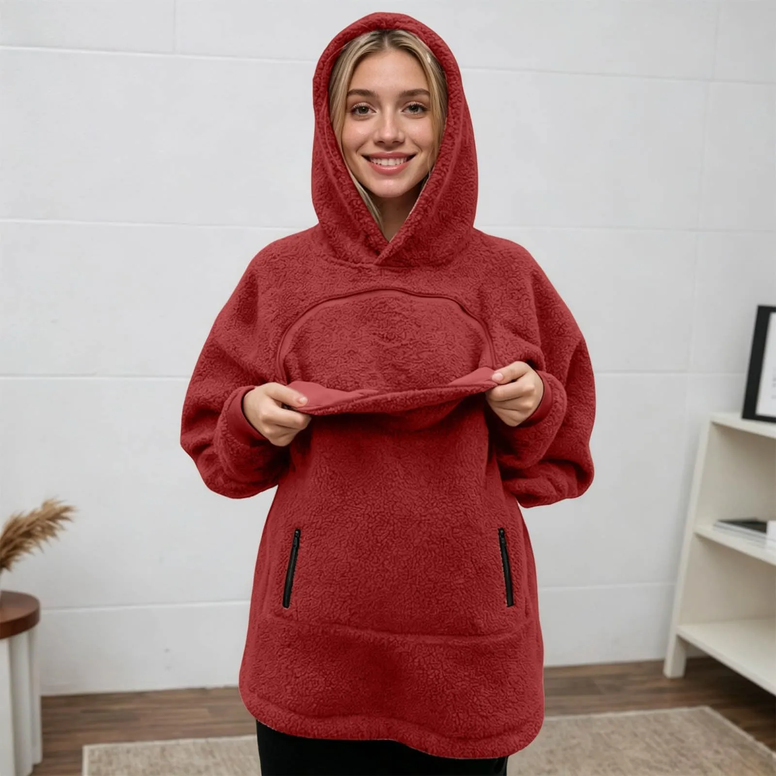 lozssnigzi Felpa Porta Gatto da Donna in Pile con Cappuccio - Grande Tasca a Marsupio Porta-Animali per Cagnolini, Gattini e Gatti, Morbida e Confortevole, Hoodie per Gli Amanti degli Animali - immagine 6
