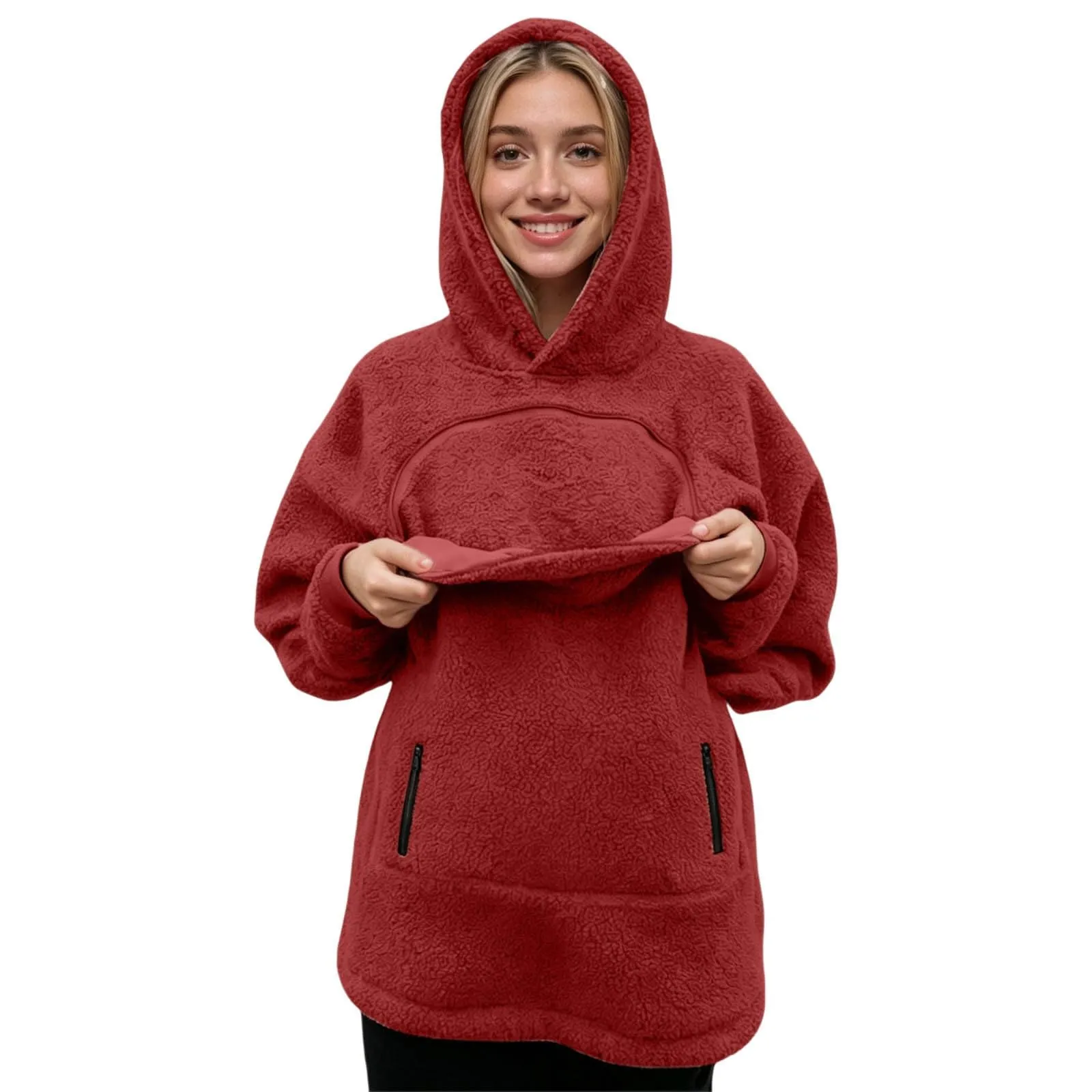 lozssnigzi Felpa Porta Gatto da Donna in Pile con Cappuccio - Grande Tasca a Marsupio Porta-Animali per Cagnolini, Gattini e Gatti, Morbida e Confortevole, Hoodie per Gli Amanti degli Animali - immagine 9