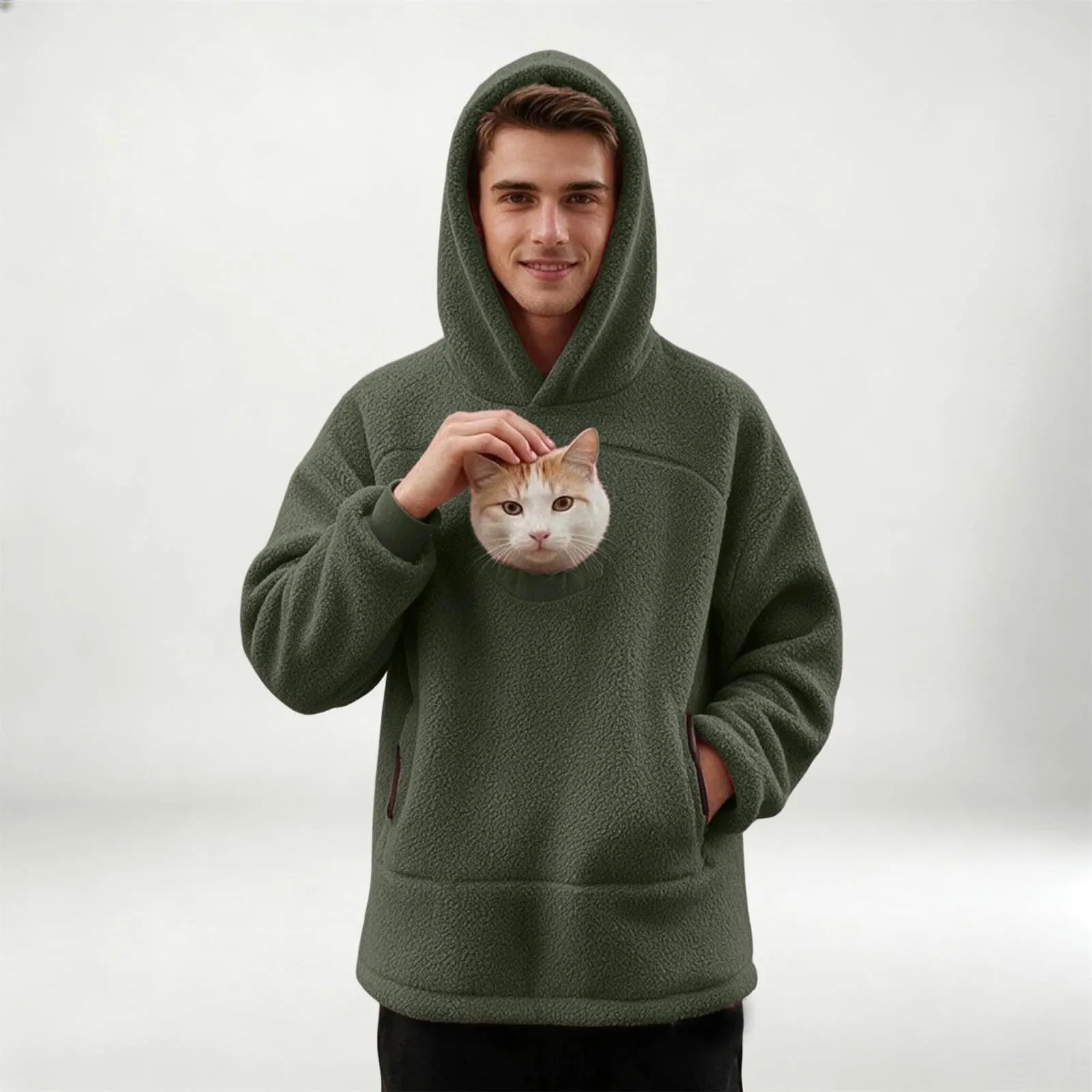 Felpa Porta Gatto da Donna in Pile con Cappuccio - Grande Tasca a Marsupio Porta-Animali per Cagnolini, Gattini e Gatti, Morbida e Confortevole, Hoodie per Gli Amanti Degli Animali - immagine 8