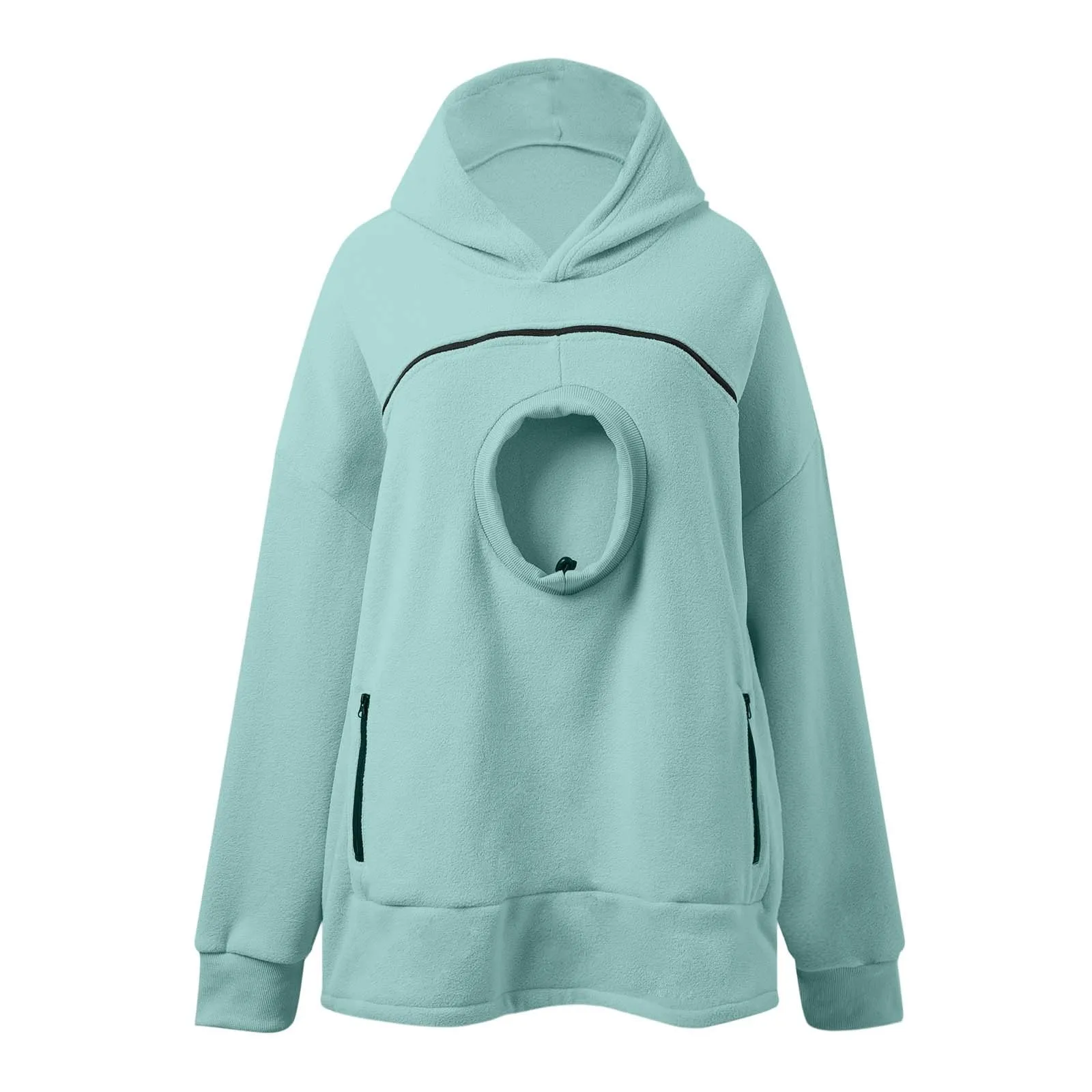 lozssnigzi Felpa Porta Gatto da Donna in Pile con Cappuccio - Grande Tasca a Marsupio Porta-Animali per Cagnolini, Gattini e Gatti, Morbida e Confortevole, Hoodie per Gli Amanti degli Animali - immagine 4