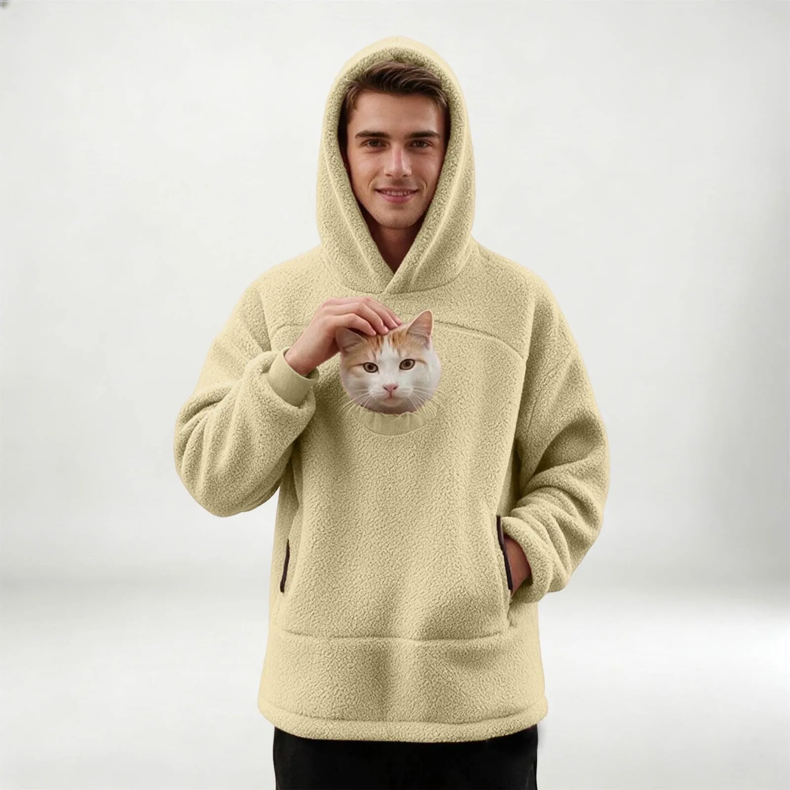 lozssnigzi Felpa Porta Gatto da Donna in Pile con Cappuccio - Grande Tasca a Marsupio Porta-Animali per Cagnolini, Gattini e Gatti, Morbida e Confortevole, Hoodie per Gli Amanti degli Animali - immagine 9