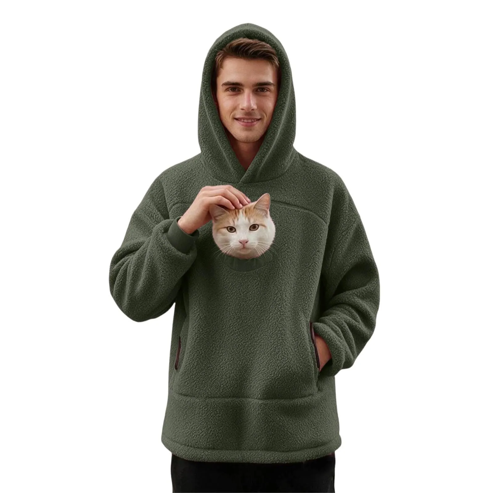 lozssnigzi Felpa Porta Gatto da Donna in Pile con Cappuccio - Grande Tasca a Marsupio Porta-Animali per Cagnolini, Gattini e Gatti, Morbida e Confortevole, Hoodie per Gli Amanti degli Animali - immagine 2