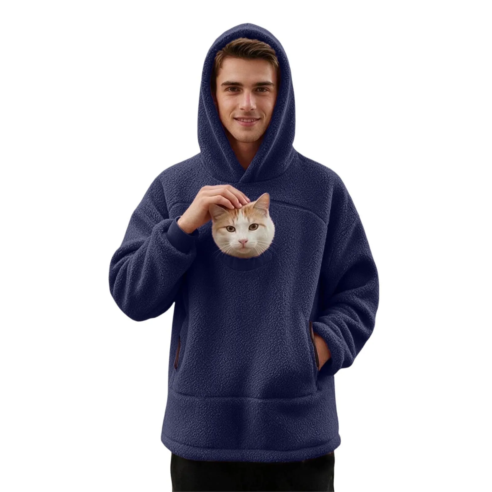 lozssnigzi Felpa Porta Gatto da Donna in Pile con Cappuccio - Grande Tasca a Marsupio Porta-Animali per Cagnolini, Gattini e Gatti, Morbida e Confortevole, Hoodie per Gli Amanti degli Animali - immagine 5