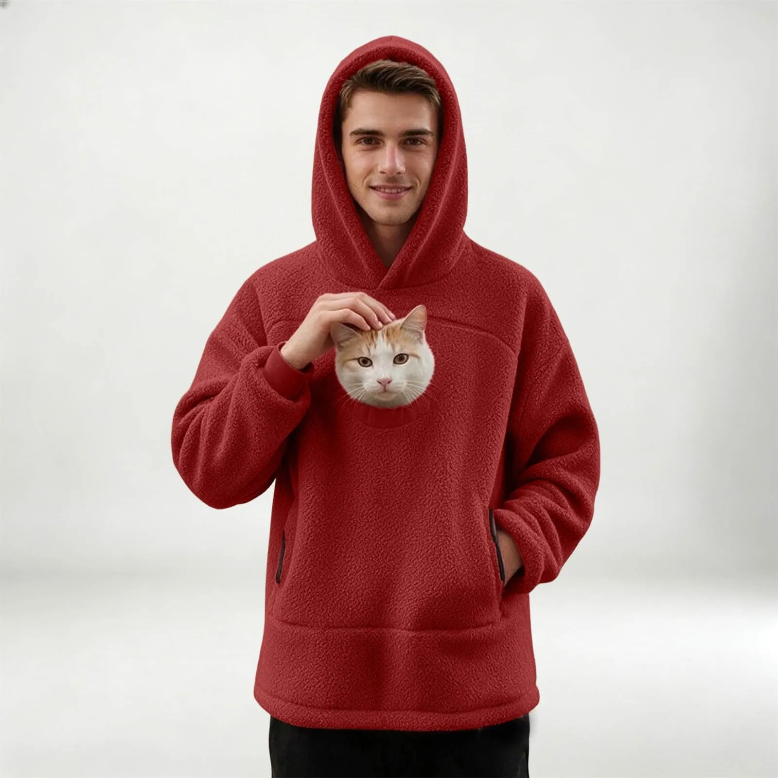 lozssnigzi Felpa Porta Gatto da Donna in Pile con Cappuccio - Grande Tasca a Marsupio Porta-Animali per Cagnolini, Gattini e Gatti, Morbida e Confortevole, Hoodie per Gli Amanti degli Animali - immagine 8