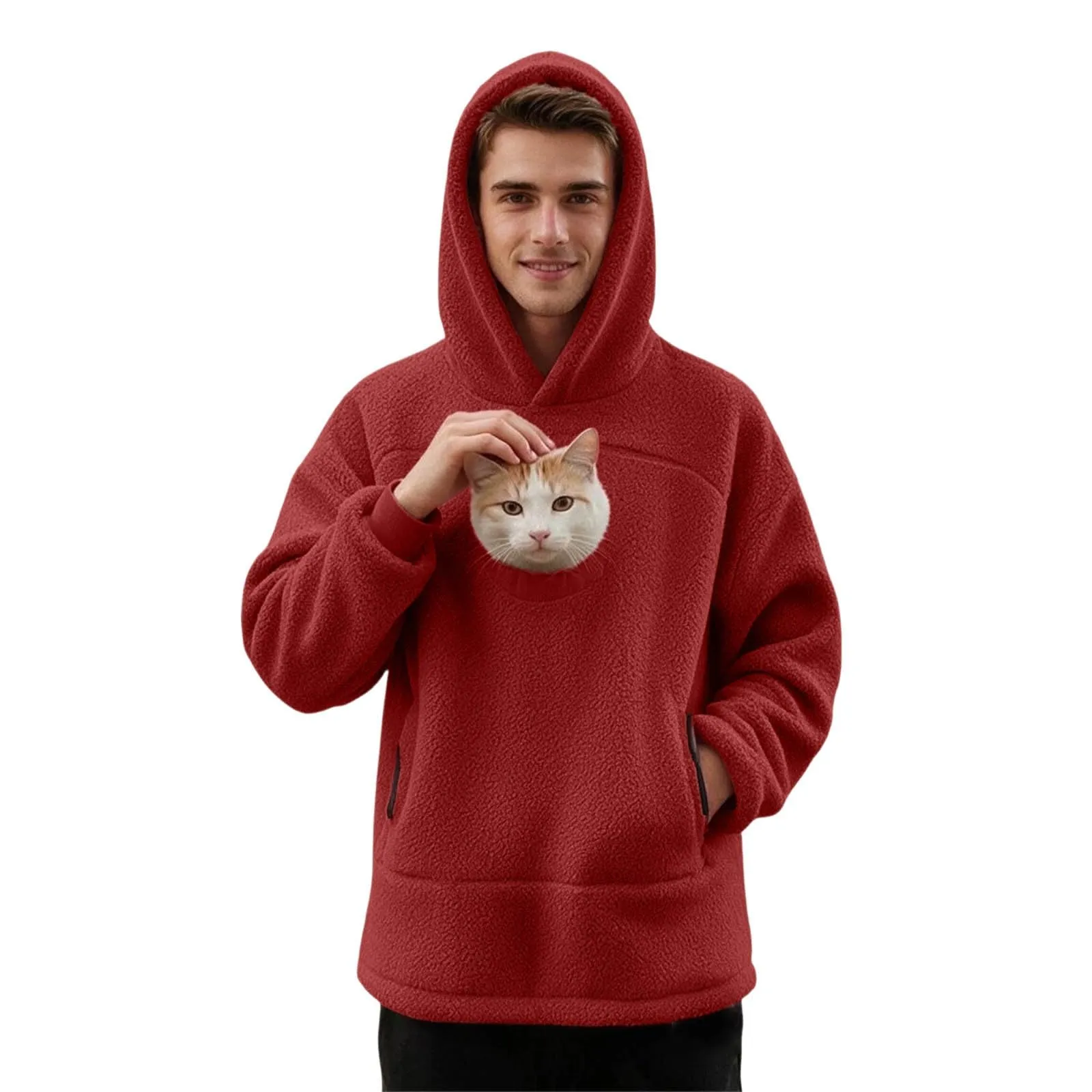 lozssnigzi Felpa Porta Gatto da Donna in Pile con Cappuccio - Grande Tasca a Marsupio Porta-Animali per Cagnolini, Gattini e Gatti, Morbida e Confortevole, Hoodie per Gli Amanti degli Animali - immagine 2