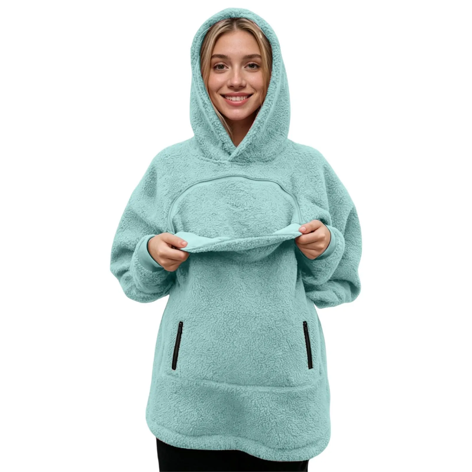 lozssnigzi Felpa Porta Gatto da Donna in Pile con Cappuccio - Grande Tasca a Marsupio Porta-Animali per Cagnolini, Gattini e Gatti, Morbida e Confortevole, Hoodie per Gli Amanti degli Animali - immagine 7