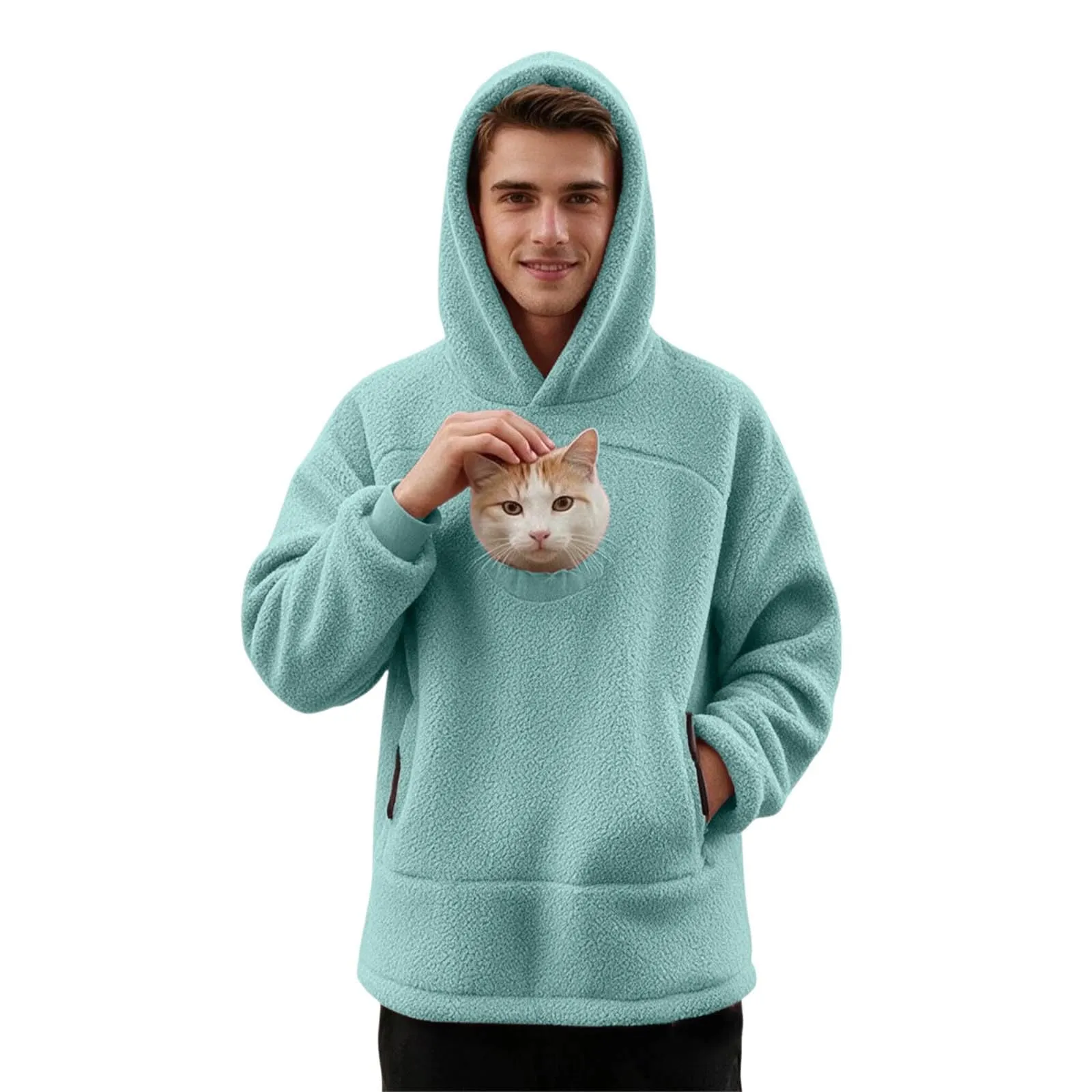 Felpa Porta Gatto da Donna in Pile con Cappuccio - Grande Tasca a Marsupio Porta-Animali per Cagnolini, Gattini e Gatti, Morbida e Confortevole, Hoodie per Gli Amanti Degli Animali - immagine 3