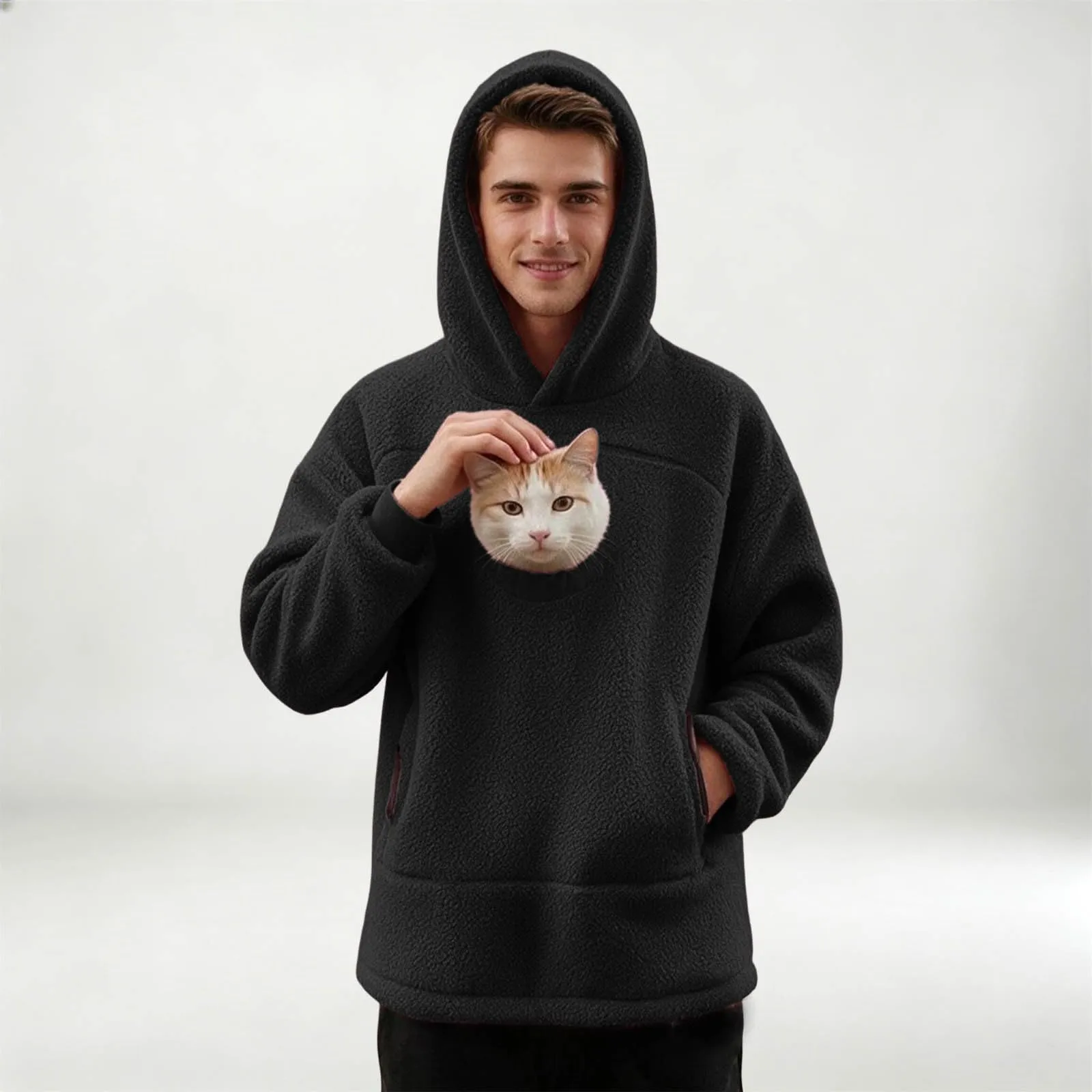 lozssnigzi Felpa Porta Gatto da Donna in Pile con Cappuccio - Grande Tasca a Marsupio Porta-Animali per Cagnolini, Gattini e Gatti, Morbida e Confortevole, Hoodie per Gli Amanti degli Animali - immagine 7