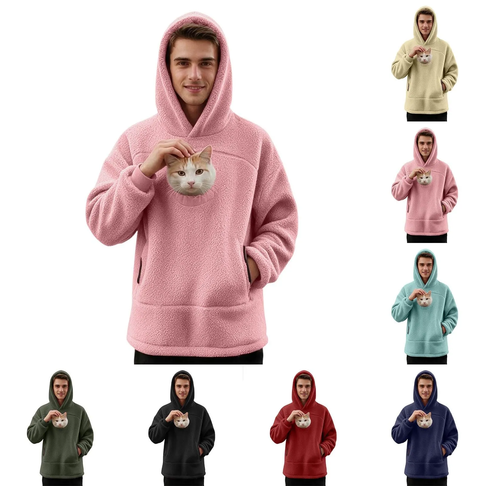 lozssnigzi Felpa Porta Gatto da Donna in Pile con Cappuccio - Grande Tasca a Marsupio Porta-Animali per Cagnolini, Gattini e Gatti, Morbida e Confortevole, Hoodie per Gli Amanti degli Animali - immagine 6
