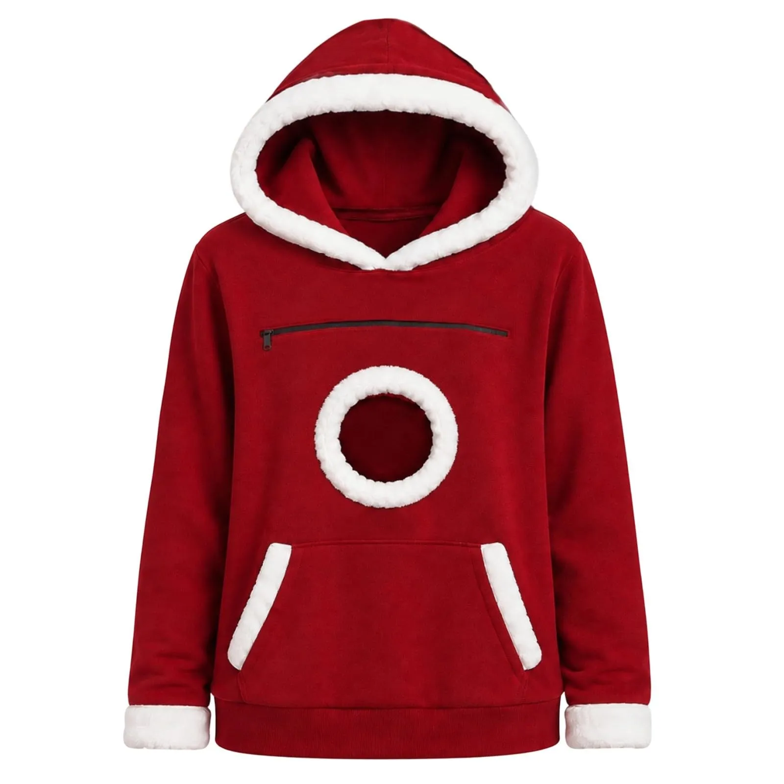 Felpa Donna Uomo con Cappuccio e Tasca Rotonda in Pelliccia Bianca Porta Cane, Apertura per la Testa, Rosso, Felpe Autunno Inverno per Animali Domestici, Regalo di Natale per gli Amanti dei Cani - immagine 8