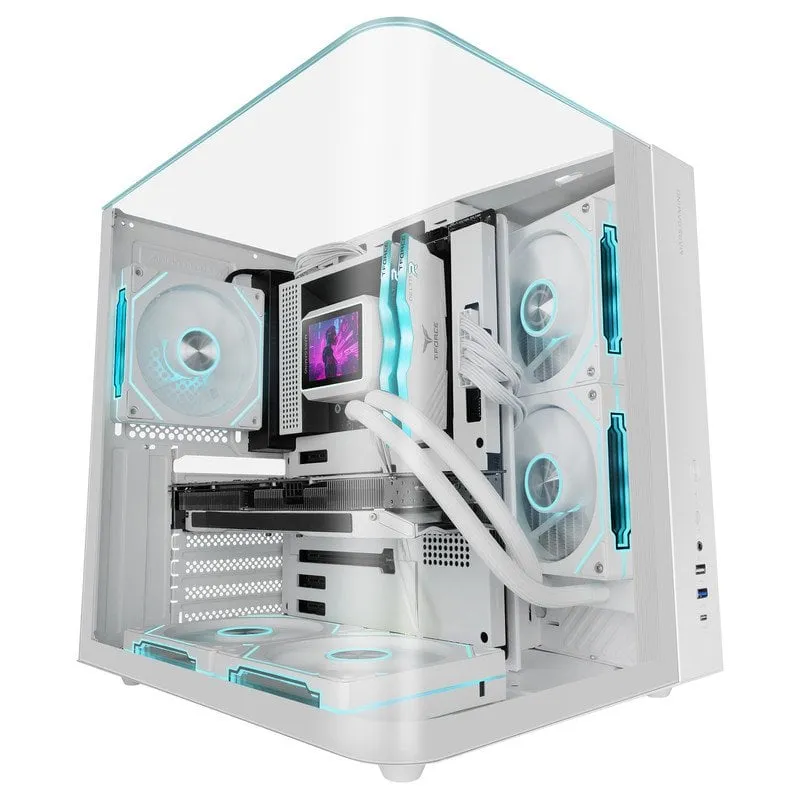 Mars Gaming Mc-infiniolite ATX Gaming Case con pannello superiore in vetro temperato, doppia fotocamera, bianco - immagine 1