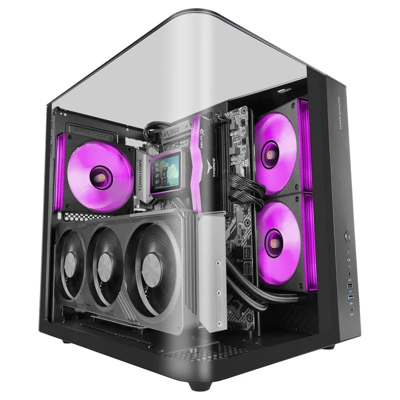 Mars Gaming Mc-infiniolite ATX Gaming Case con pannello superiore in vetro temperato, doppia fotocamera, nero - immagine 1