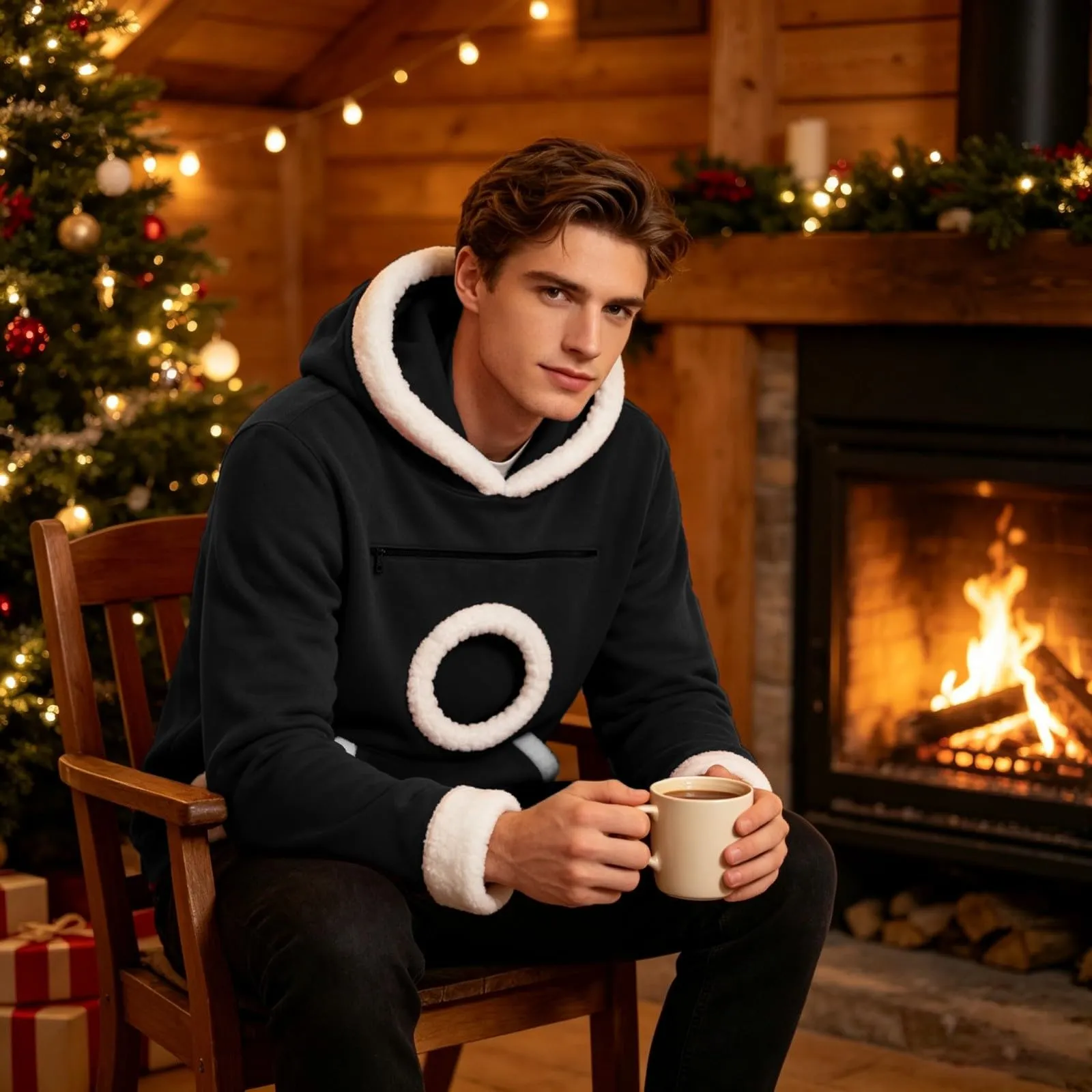 Felpa Donna Uomo con Cappuccio e Tasca Rotonda in Pelliccia Bianca Porta Cane, Apertura per la Testa, Rosso, Felpe Autunno Inverno per Animali Domestici, Regalo di Natale per gli Amanti dei Cani - immagine 6