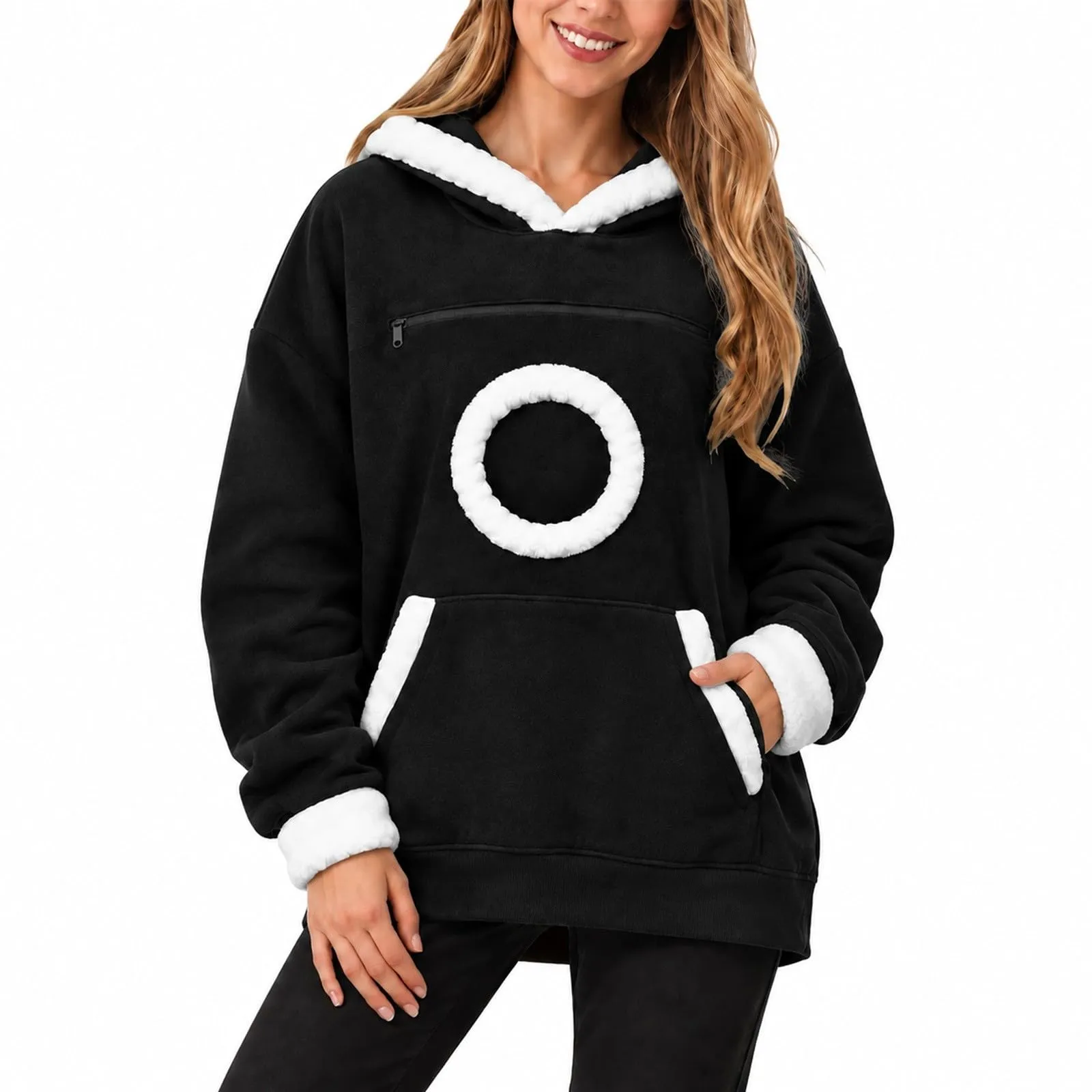 Felpa Donna Uomo con Cappuccio e Tasca Rotonda in Pelliccia Bianca Porta Cane, Apertura per la Testa, Rosso, Felpe Autunno Inverno per Animali Domestici, Regalo di Natale per gli Amanti dei Cani - immagine 7