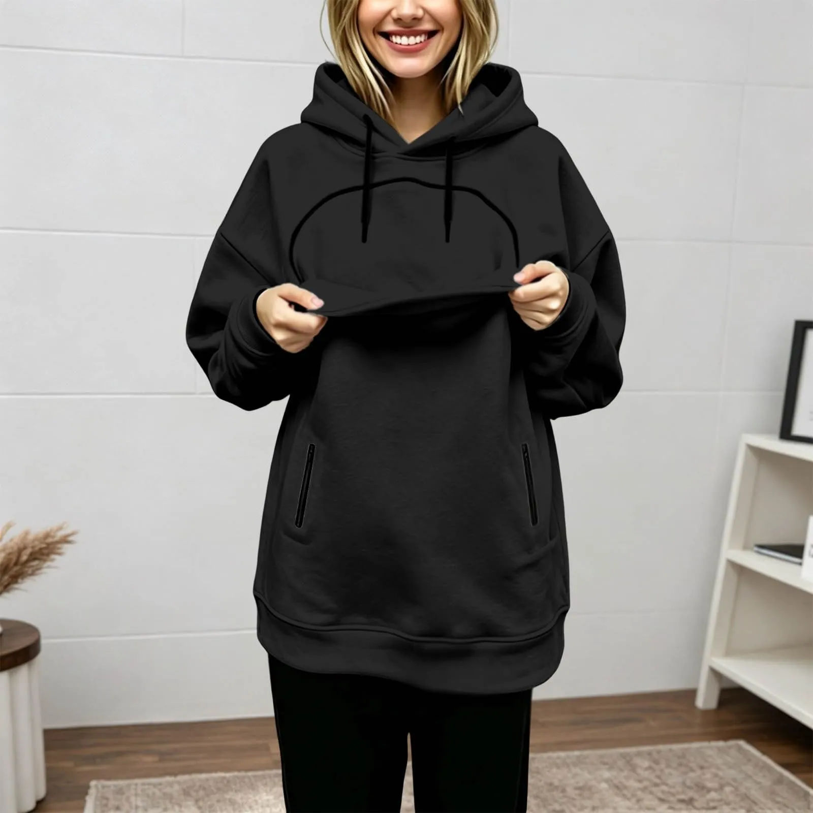 lozssnigzi Felpa Porta Gatto da Donna in Pile con Cappuccio - Grande Tasca a Marsupio Porta-Animali per Cagnolini, Gattini e Gatti, Morbida e Confortevole, Hoodie per Gli Amanti degli Animali - immagine 8