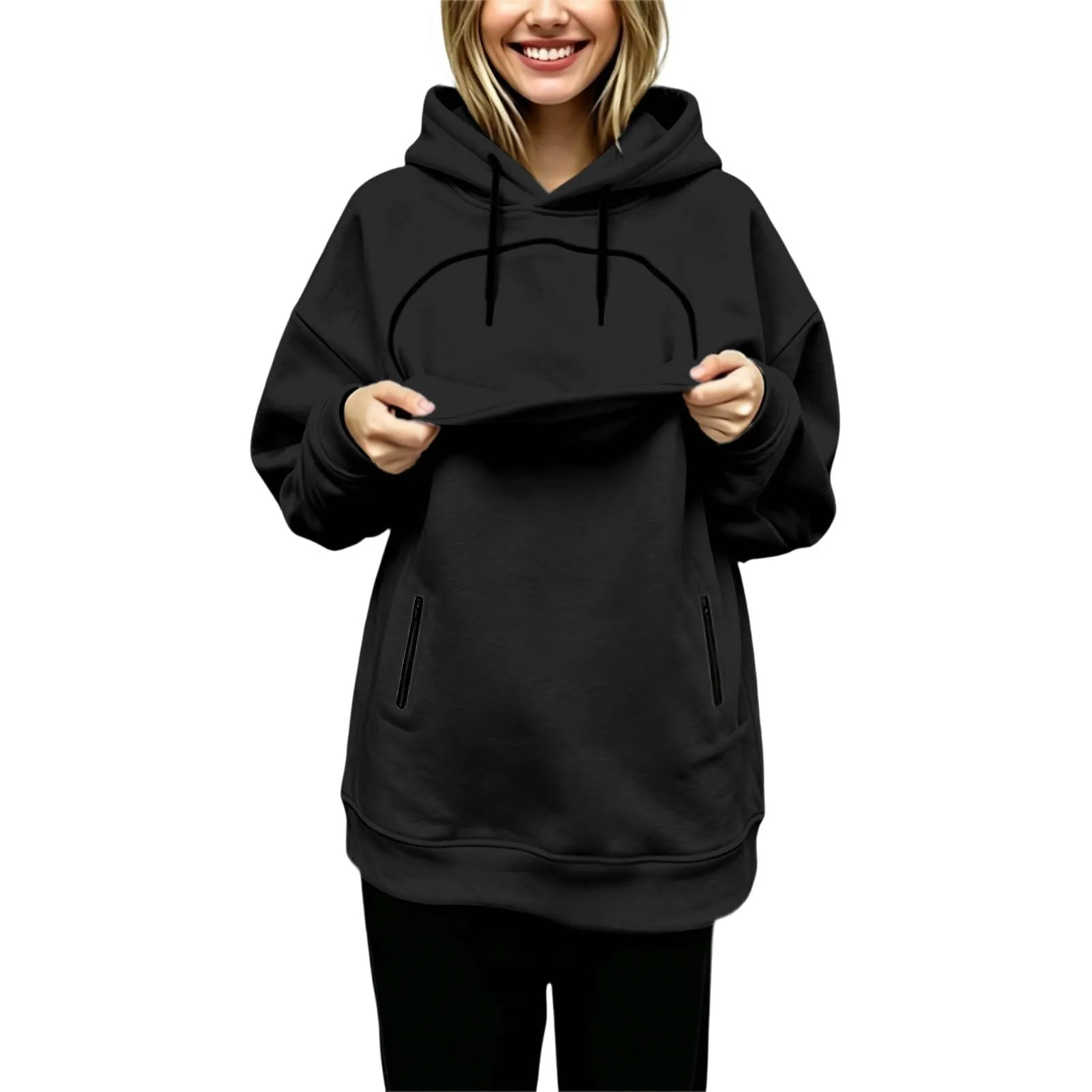 lozssnigzi Felpa Porta Gatto da Donna in Pile con Cappuccio - Grande Tasca a Marsupio Porta-Animali per Cagnolini, Gattini e Gatti, Morbida e Confortevole, Hoodie per Gli Amanti degli Animali - immagine 6