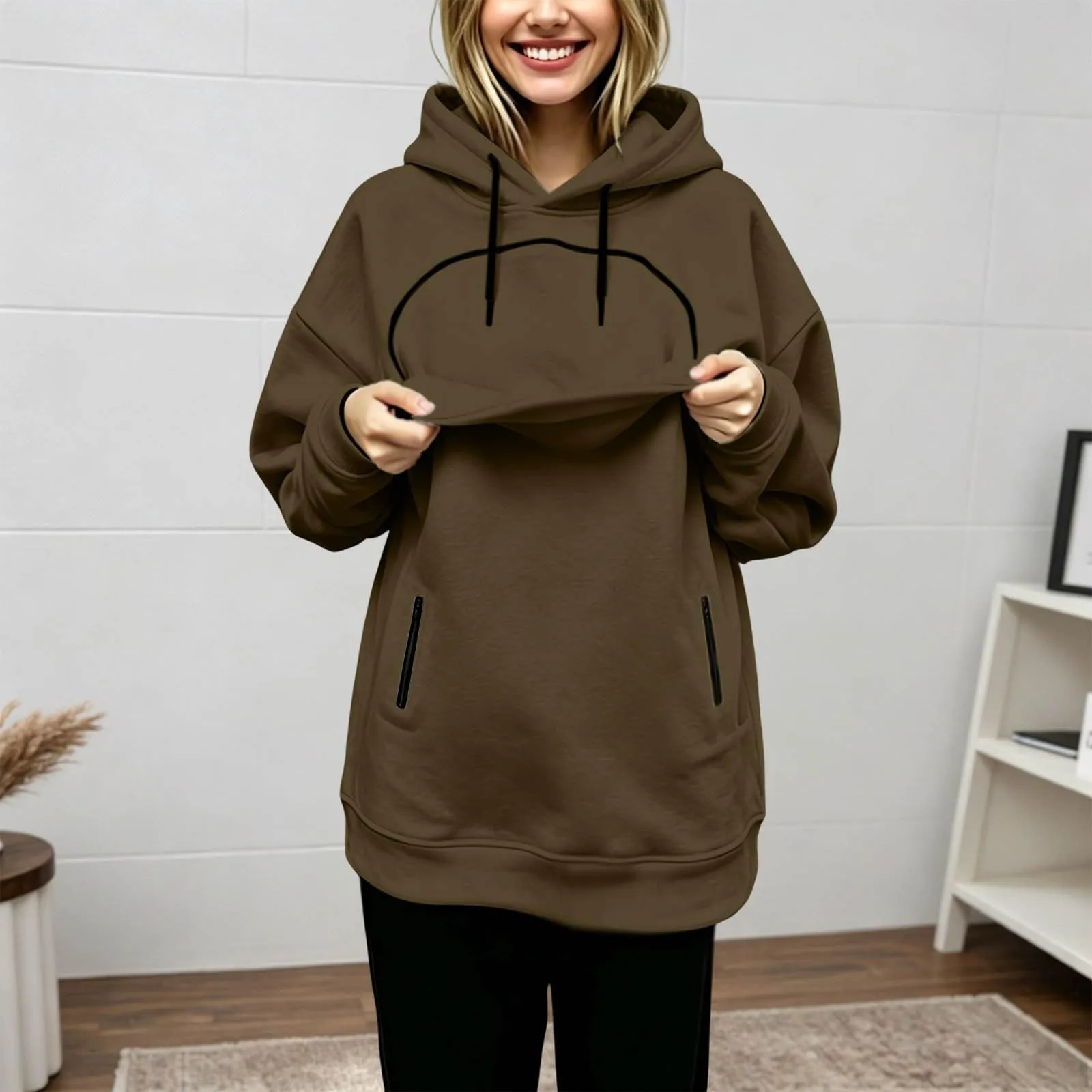lozssnigzi Felpa Porta Gatto da Donna in Pile con Cappuccio - Grande Tasca a Marsupio Porta-Animali per Cagnolini, Gattini e Gatti, Morbida e Confortevole, Hoodie per Gli Amanti degli Animali - immagine 8