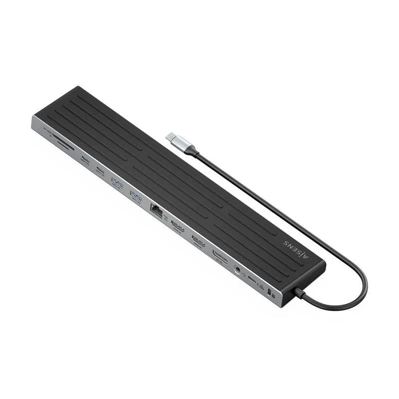 Base per laptop Aisens ASUC-13P042-GR USB-C Dock 13-in-1 alluminio 2xHDMI 1xDP 100W - immagine 1