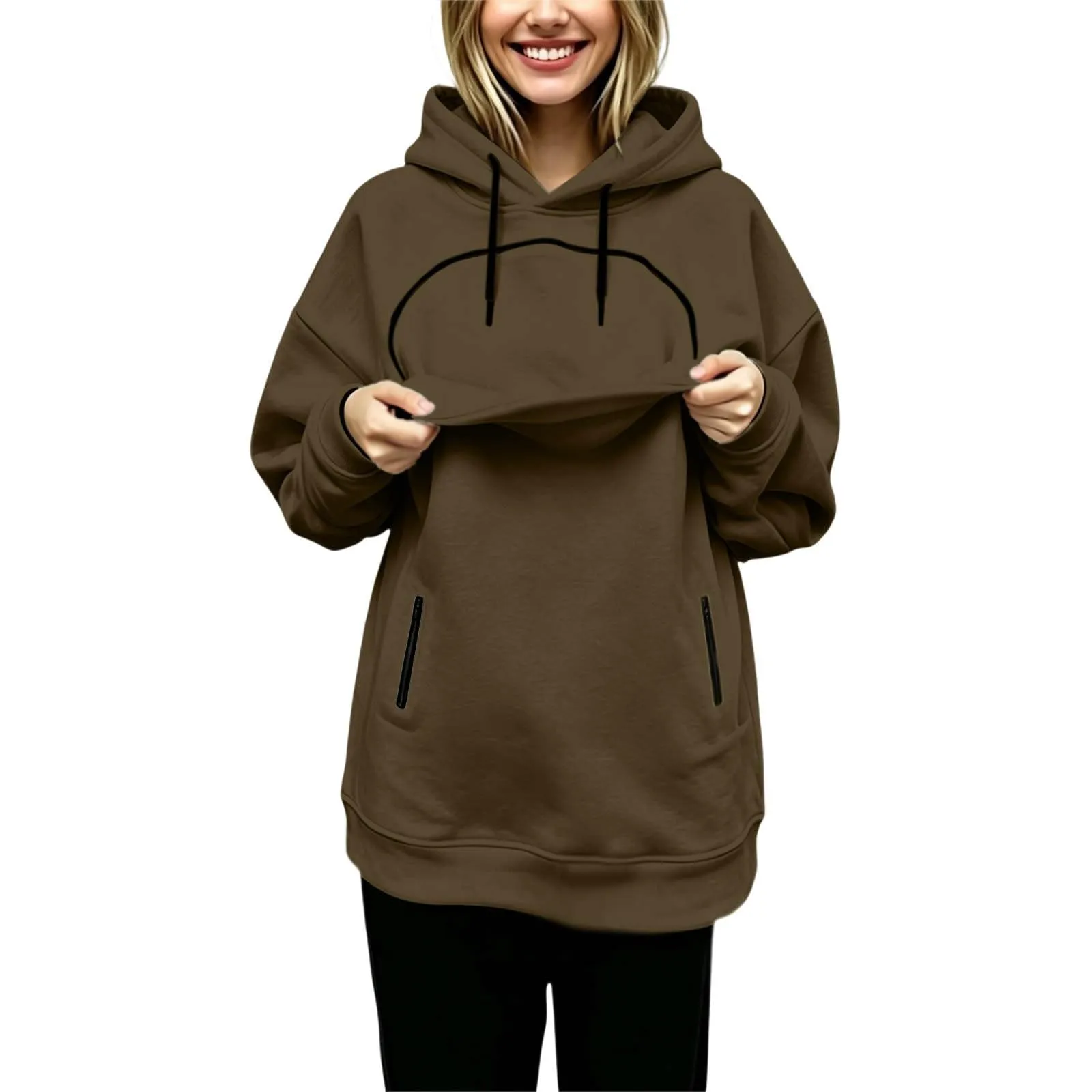 lozssnigzi Felpa Porta Gatto da Donna in Pile con Cappuccio - Grande Tasca a Marsupio Porta-Animali per Cagnolini, Gattini e Gatti, Morbida e Confortevole, Hoodie per Gli Amanti degli Animali - immagine 6