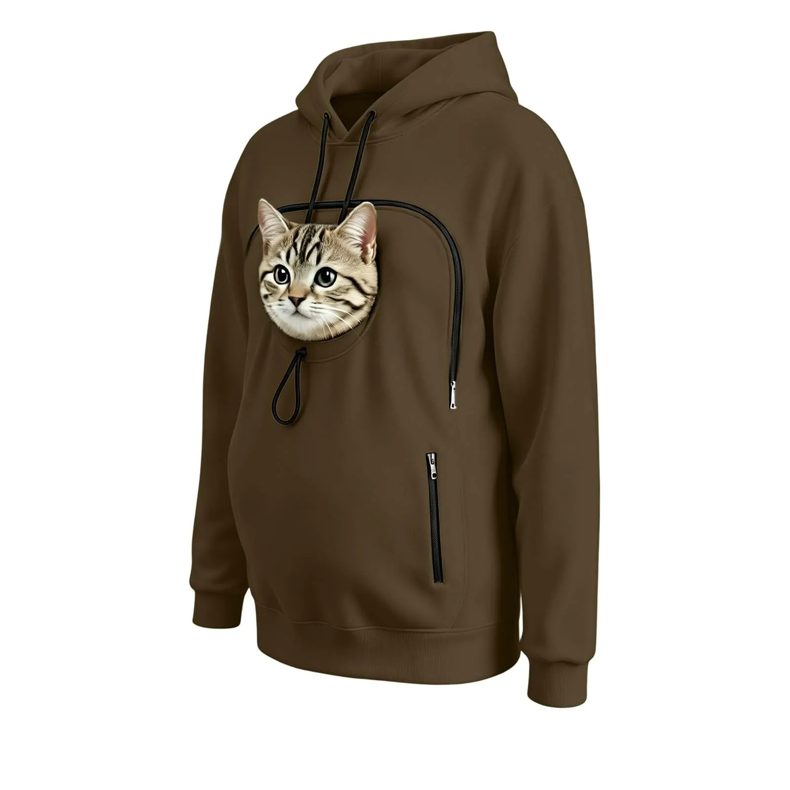 lozssnigzi Felpa Porta Gatto da Donna in Pile con Cappuccio - Grande Tasca a Marsupio Porta-Animali per Cagnolini, Gattini e Gatti, Morbida e Confortevole, Hoodie per Gli Amanti degli Animali - immagine 7