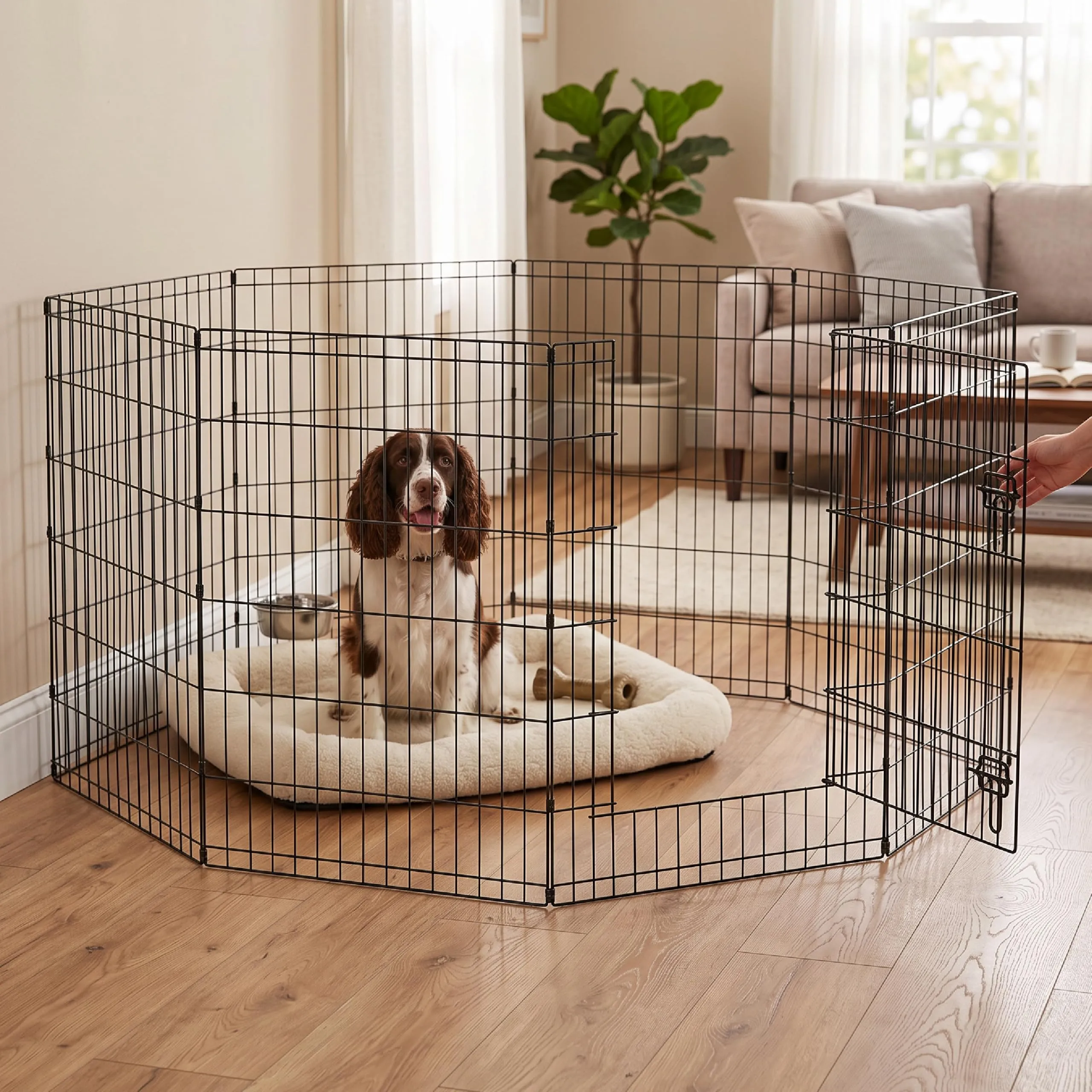 Baroni Home Recinto per Cani a 8 Pannelli in Metallo, Box Modulare per Animali con Porta Integrata, Recinzione per Interno ed Esterno, Montaggio Senza Attrezzi, 90x60 cm - immagine 2