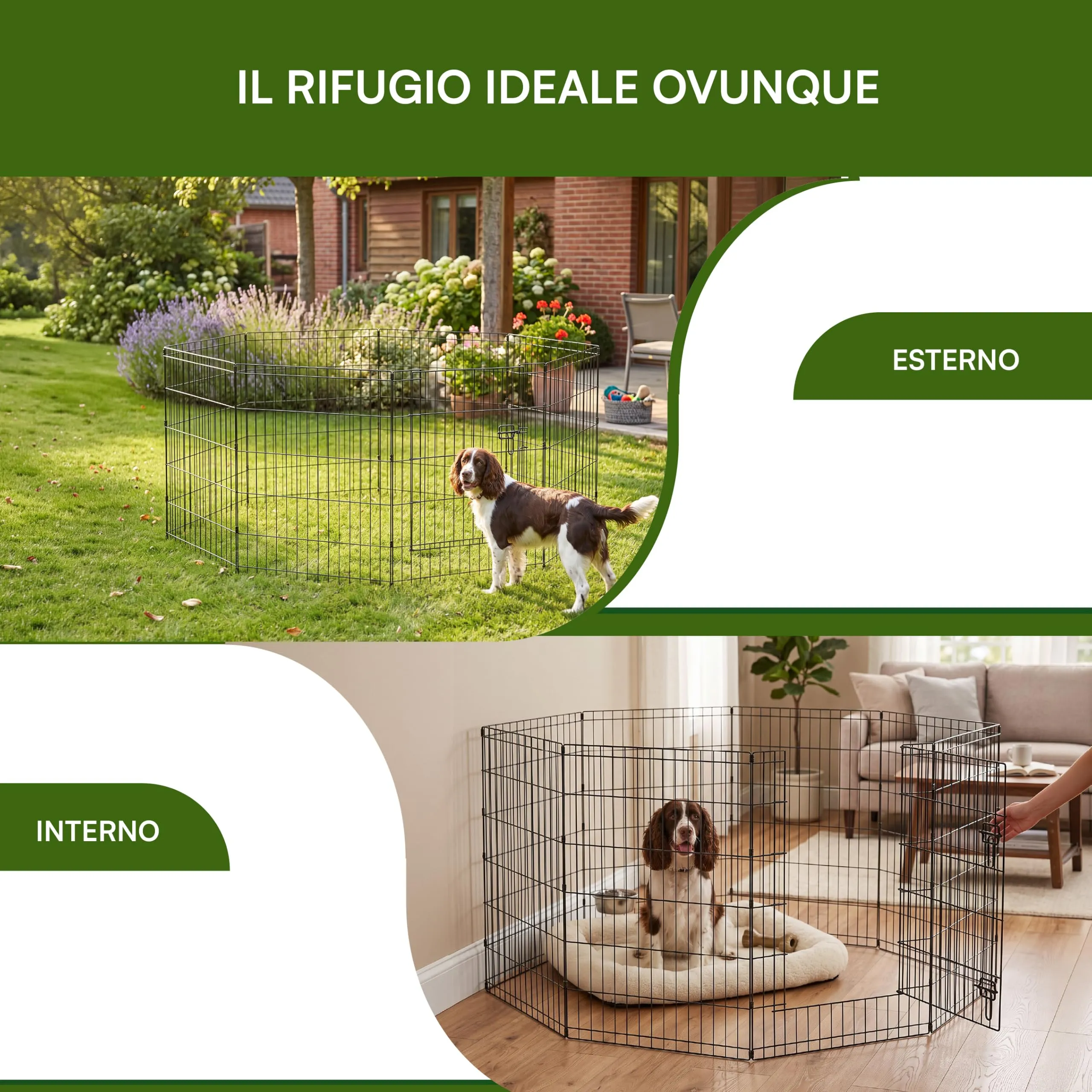 Baroni Home Recinto per Cani a 8 Pannelli in Metallo, Box Modulare per Animali con Porta Integrata, Recinzione per Interno ed Esterno, Montaggio Senza Attrezzi, 90x60 cm - immagine 4
