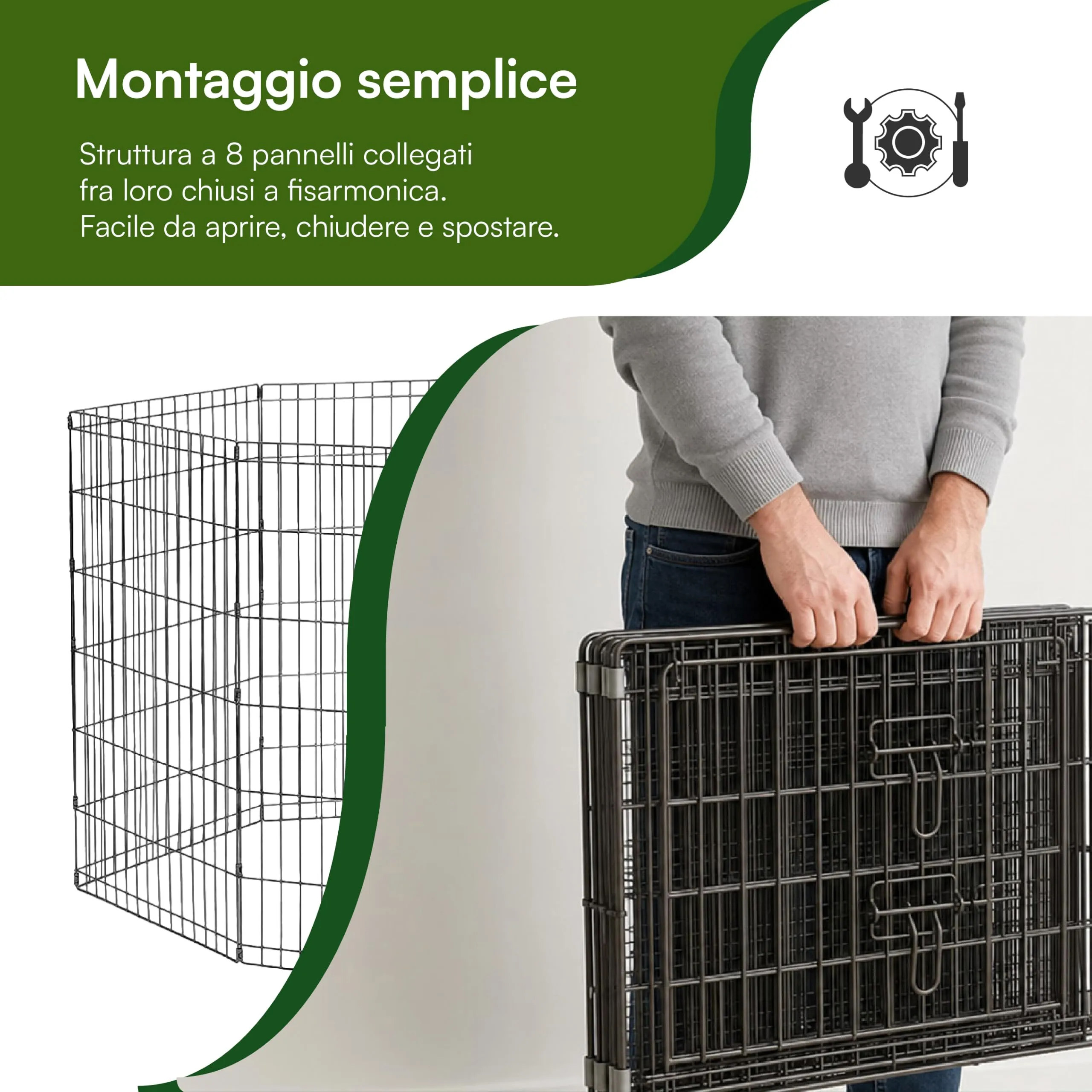 Baroni Home Recinto per Cani a 8 Pannelli in Metallo, Box Modulare per Animali con Porta Integrata, Recinzione per Interno ed Esterno, Montaggio Senza Attrezzi, 90x60 cm - immagine 5