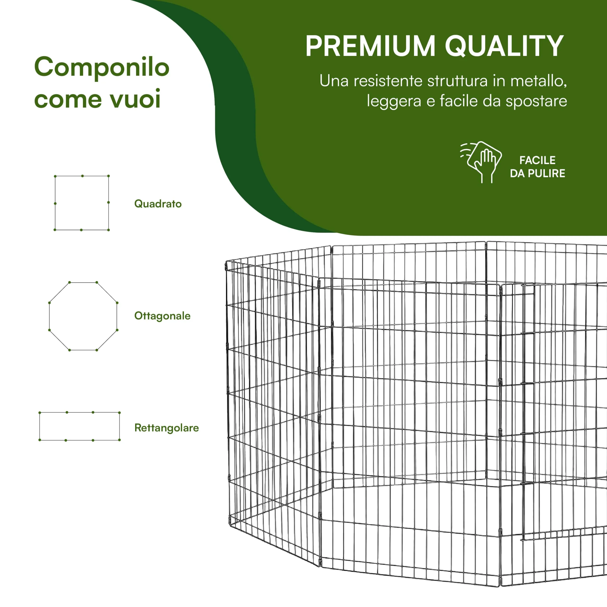 Baroni Home Recinto per Cani a 8 Pannelli in Metallo, Box Modulare per Animali con Porta Integrata, Recinzione per Interno ed Esterno, Montaggio Senza Attrezzi, 90x60 cm - immagine 6