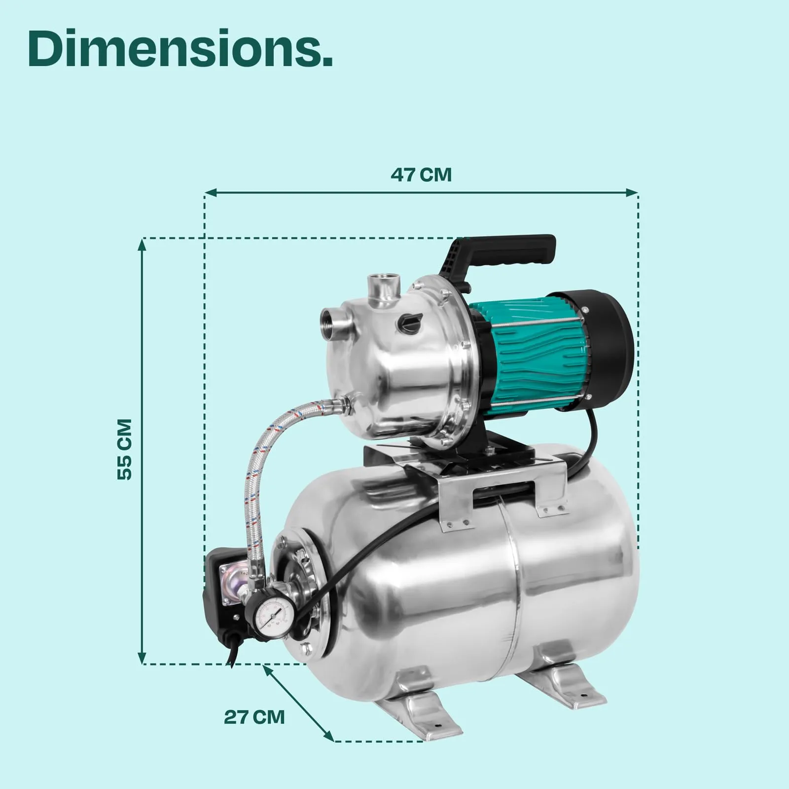 VONROC Pompa autoclave autoadescente 1000W | 3500 l/h con serbatoio inox - immagine 3