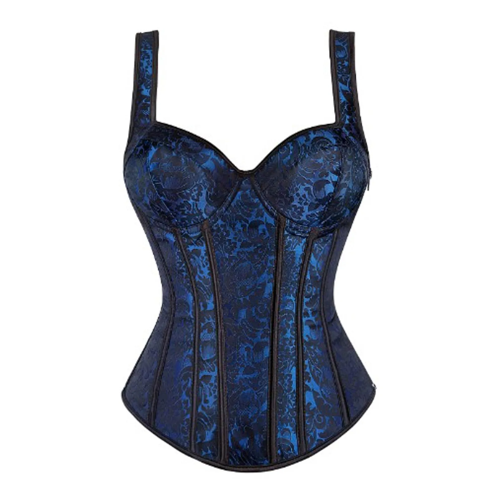 Mini abito corsetto nero da donna con corpetto in pizzo, spalline sottili e - immagine 3