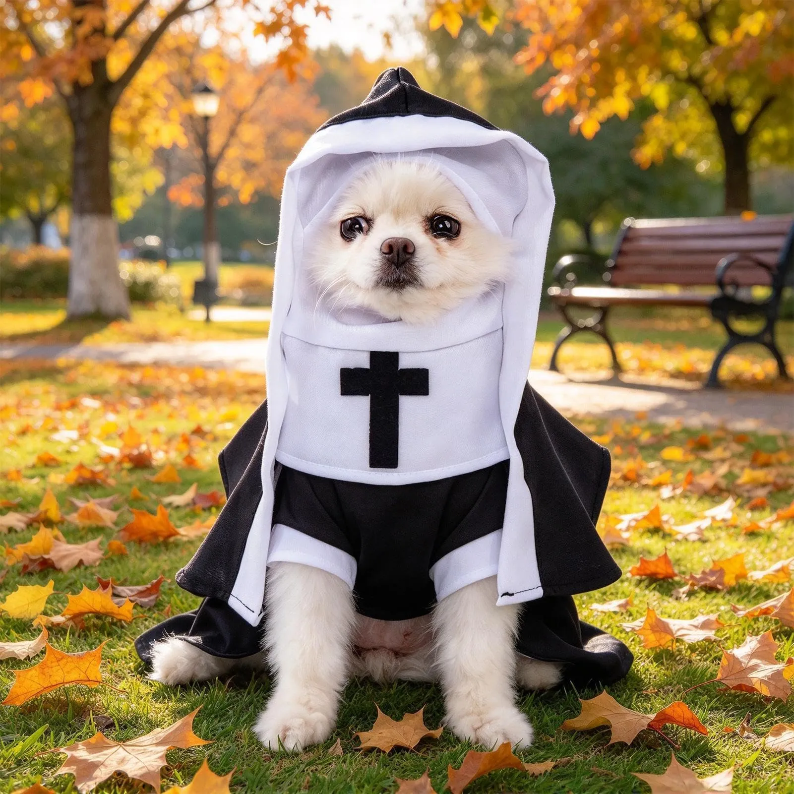 Costume da Suora per Gatti Vestito Cosplay per Animali con Cappuccio Bianco - immagine 3