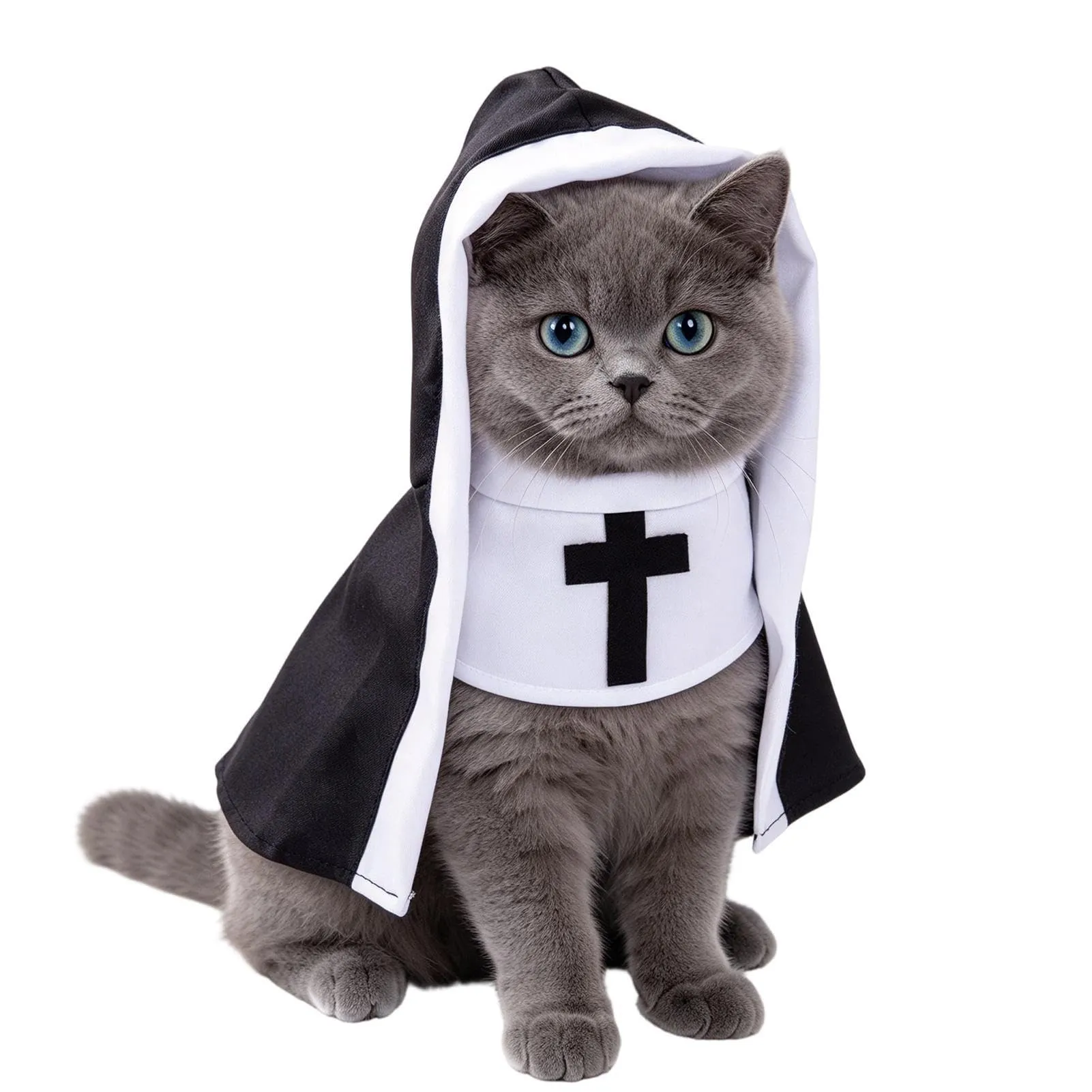 Costume da Suora per Gatti Vestito Cosplay per Animali con Cappuccio Bianco - immagine 1