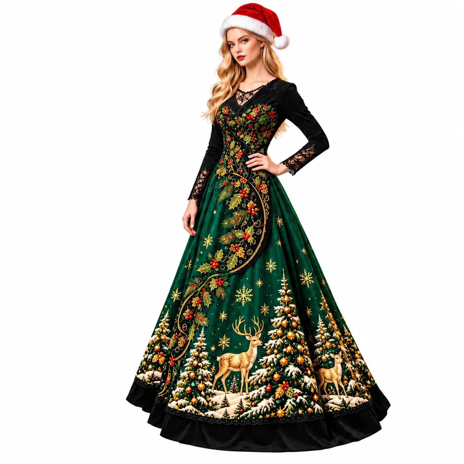 Abito Natalizia Donna Divertente Maniche Pizzo Natale Motivo Elegante Vestito da Cocktail Vintage Rockabilly Sera e Cerimonia Vestiti A Line con Scollo a V Vestiti per Capodanno Cerimonia - immagine 1