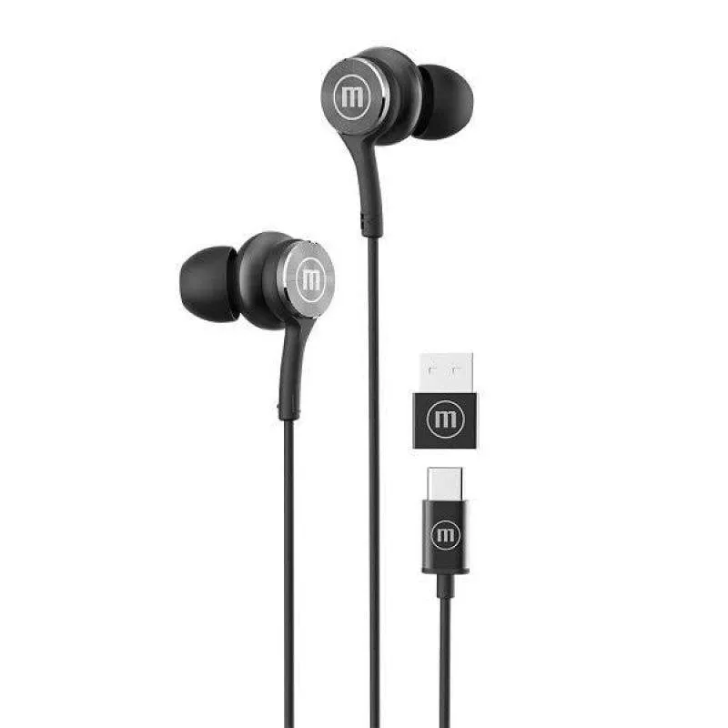 Auricolari Maxell Xc1 con filo USB-C/USB-A per chiamate e musica, neri - immagine 1