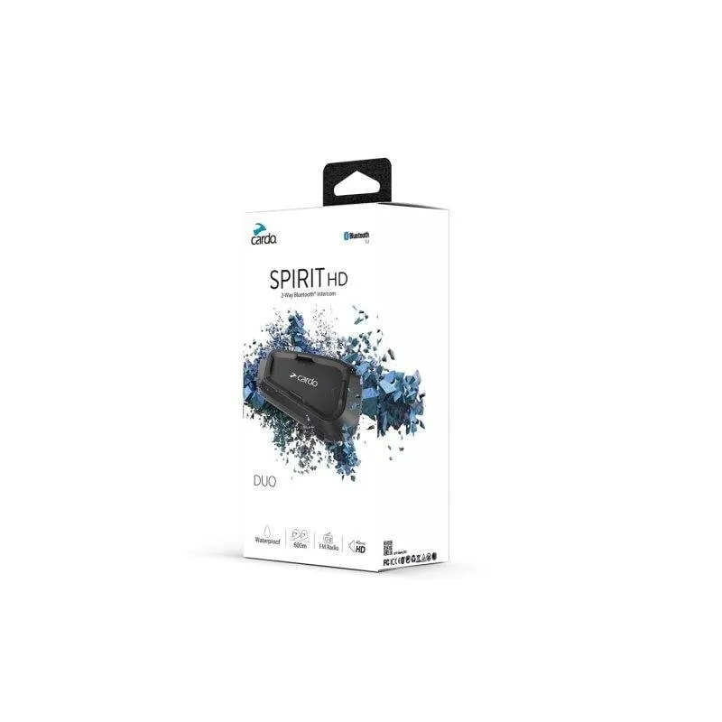 Interfono Cardo Spirit HD Duo wireless Bluetooth 5.2 per moto, radio FM e resistente all'acqua, nero - immagine 1