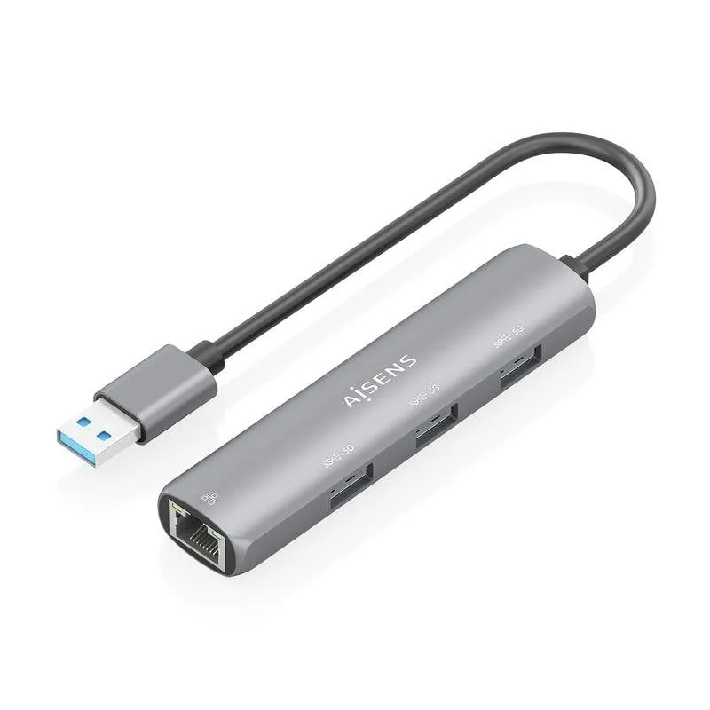 Hub USB Aisens ASUC-4P034-GR 3xUSB-A 1xRJ45 Gigabit Grigio 15cm - immagine 1