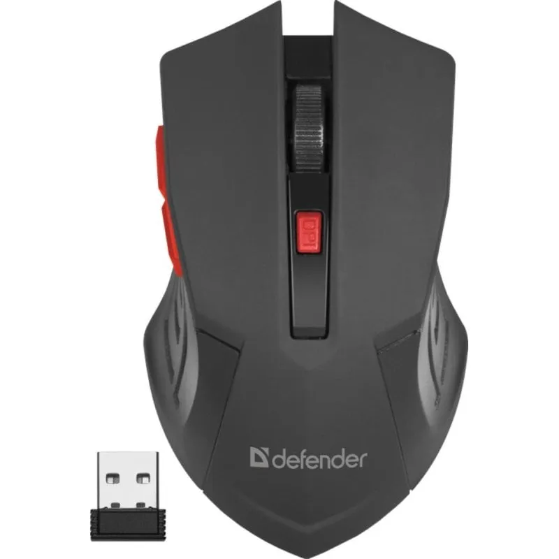 Mouse Defender ACCURA MM-275 Wireless 1600 DPI Nero Rosso 6 Tasti Ergonomico - immagine 1