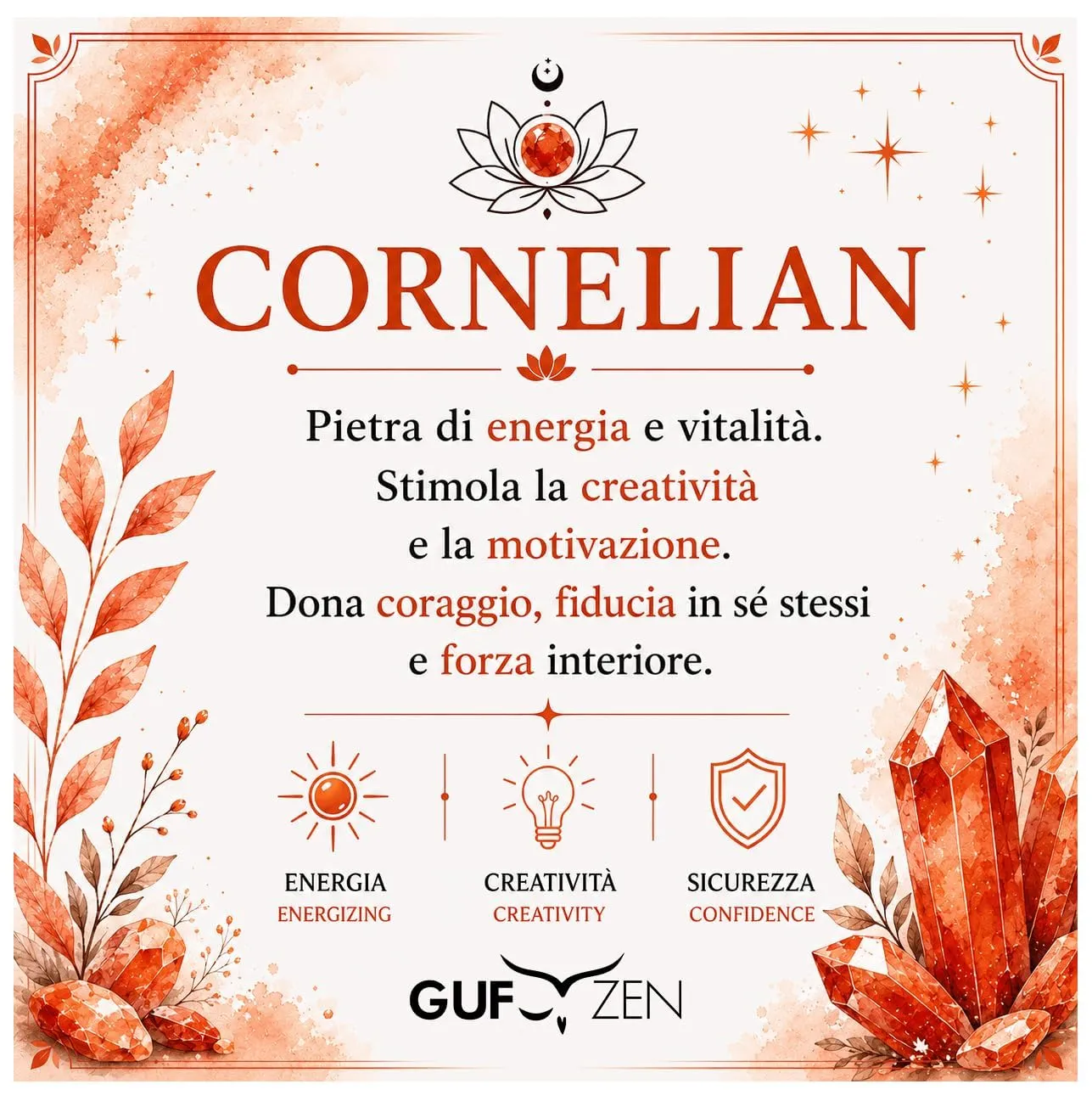 Bracciale Pietre Naturali 8mm GufoZen Regolabile - Cristalli Veri Uomo e Donna - Accessorio per Yoga e Meditazione - Idea Regalo Originale con Scatola Premium - Braccialetto Energia (Corniola) - immagine 2