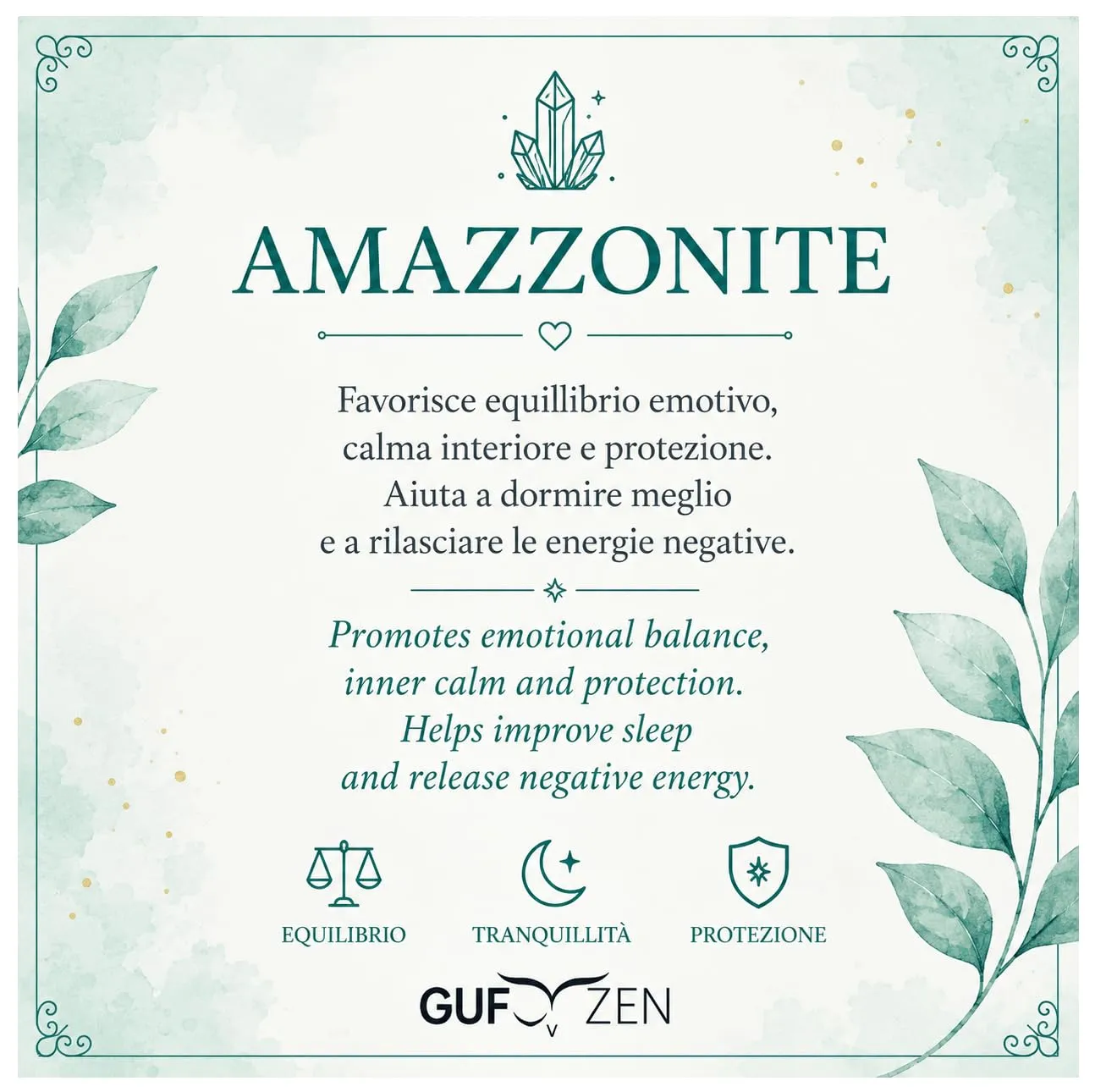 Bracciale Pietre Naturali 8mm GufoZen Regolabile - Cristalli Veri Uomo e Donna - Accessorio per Yoga e Meditazione - Idea Regalo Originale con Scatola Premium - Braccialetto Energia (Amazzonite) - immagine 2