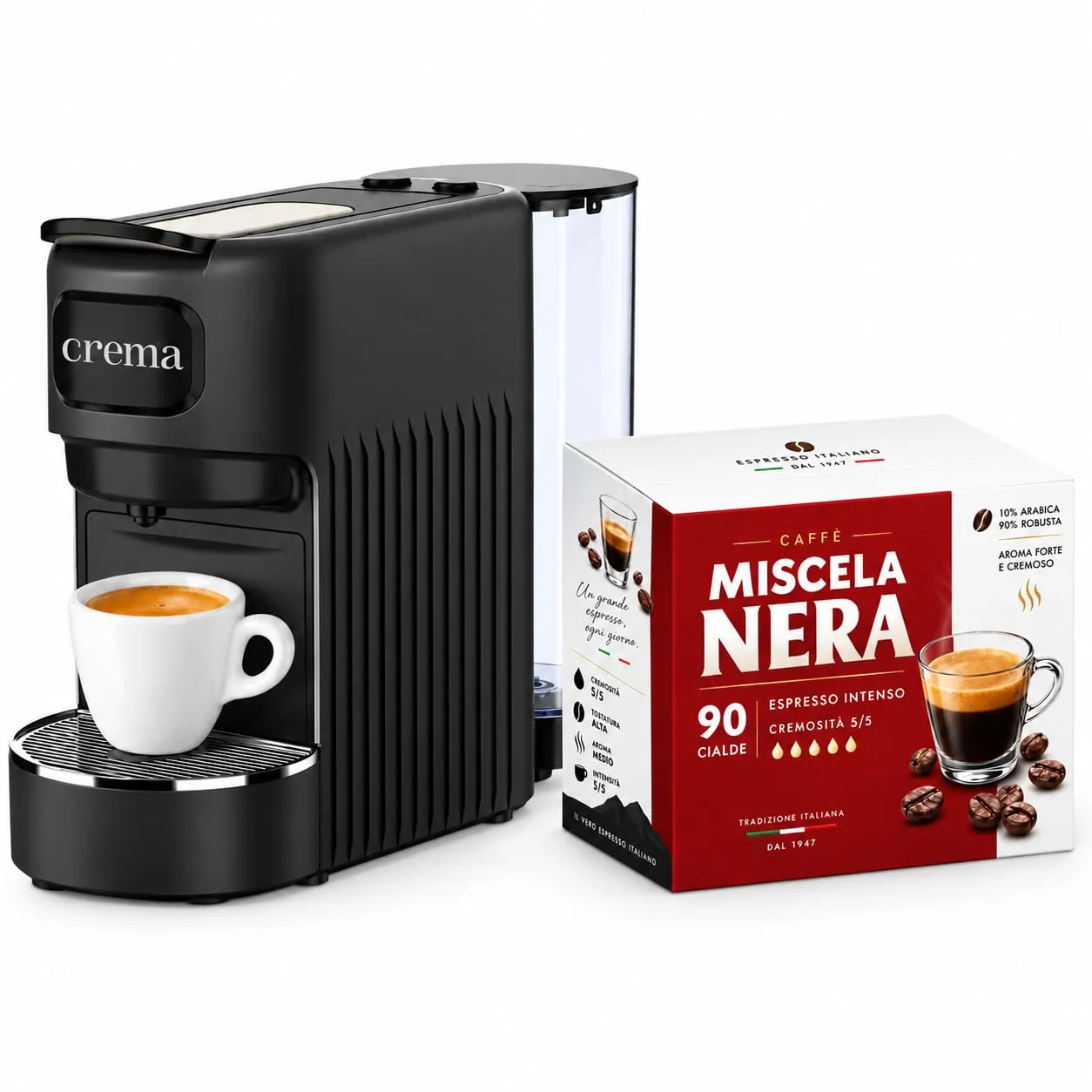 Macchina da Caffè + 90 Cialde E.S.E. Compatta per Espresso Cremoso – Nera - immagine 1