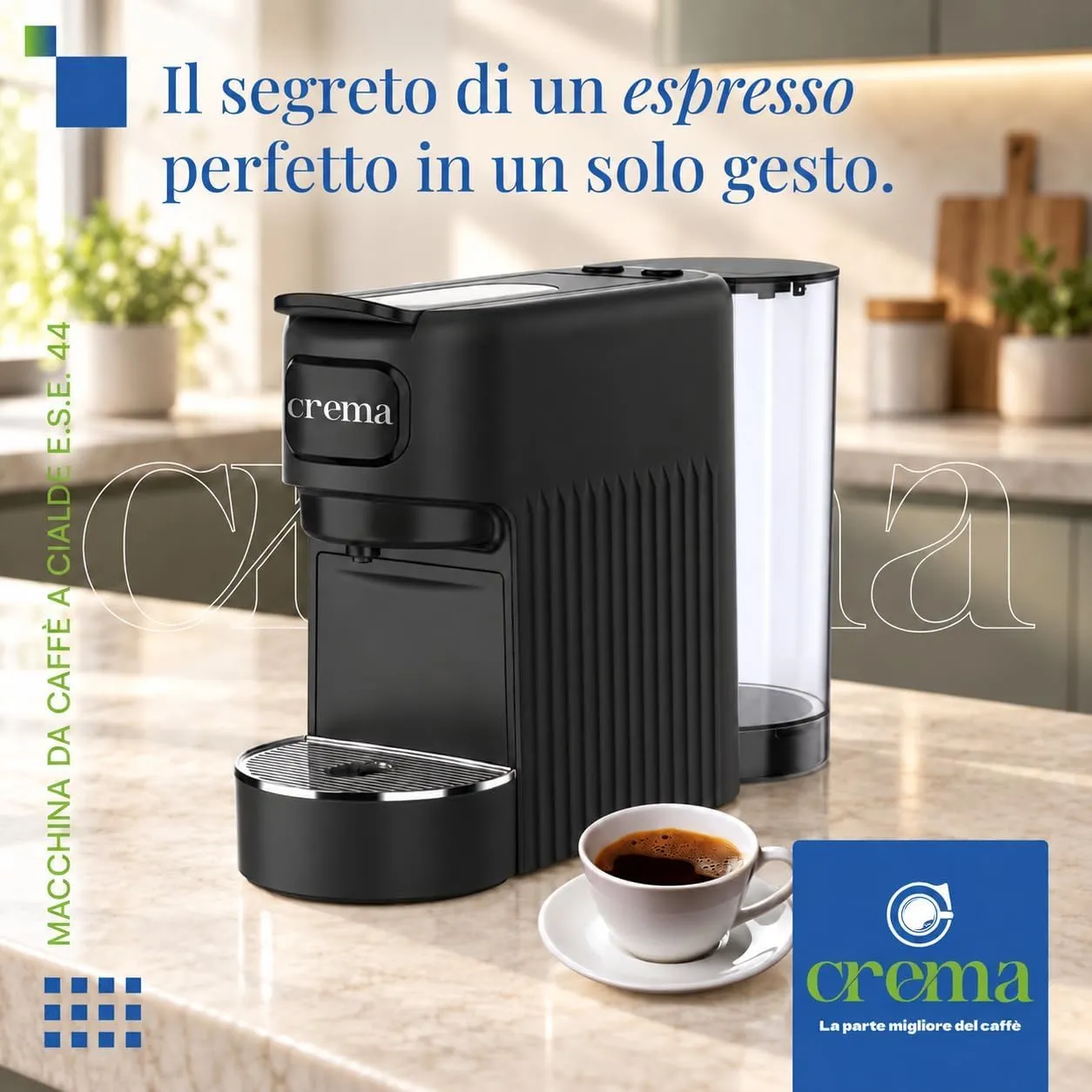 Macchina da Caffè + 90 Cialde E.S.E. Compatta per Espresso Cremoso – Nera - immagine 3
