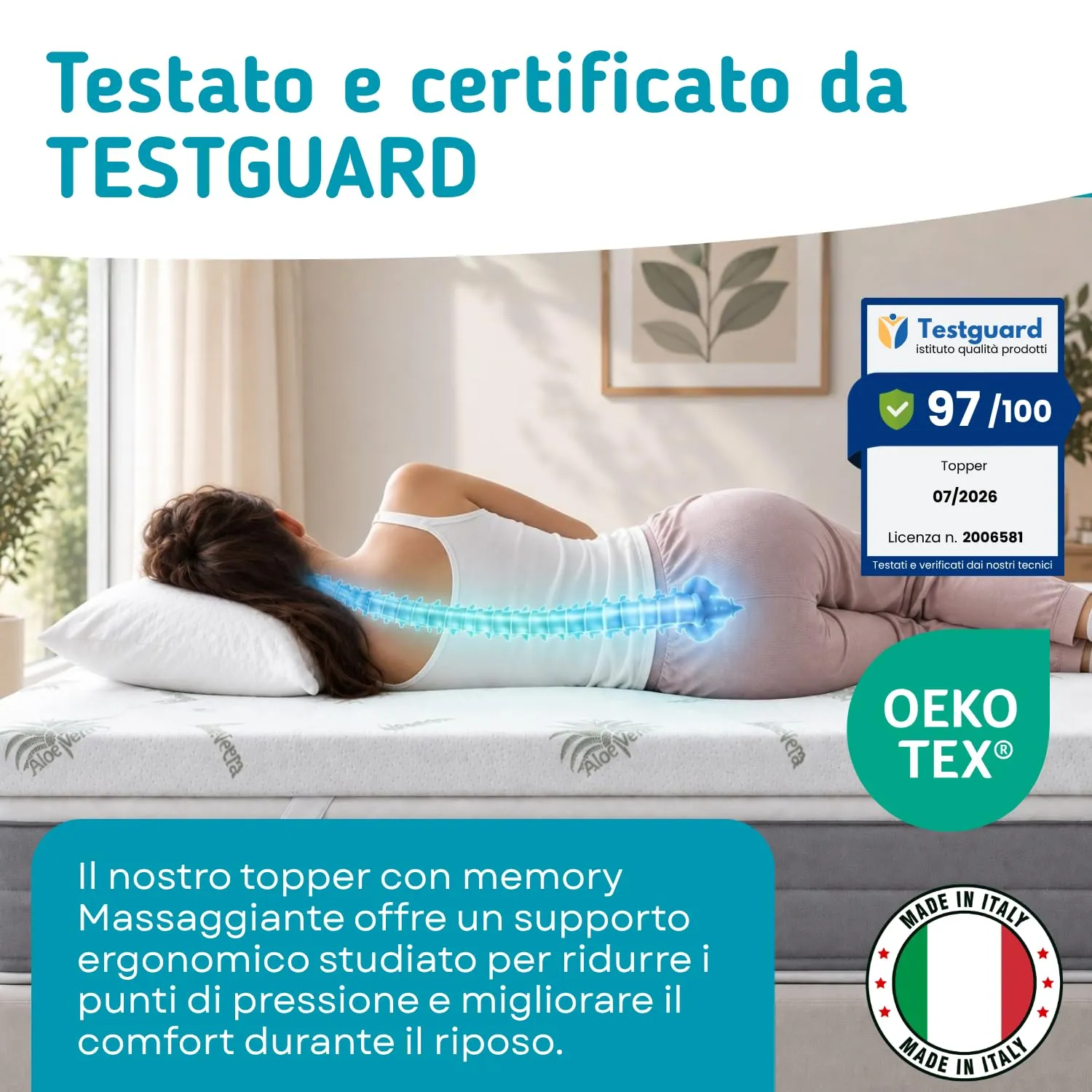 Kiby® Topper Singolo Memory Foam 80 x190 alto 5 CM | Correttore Materasso Morbido [DISPOSITIVO MEDICO Detraibile] - immagine 4