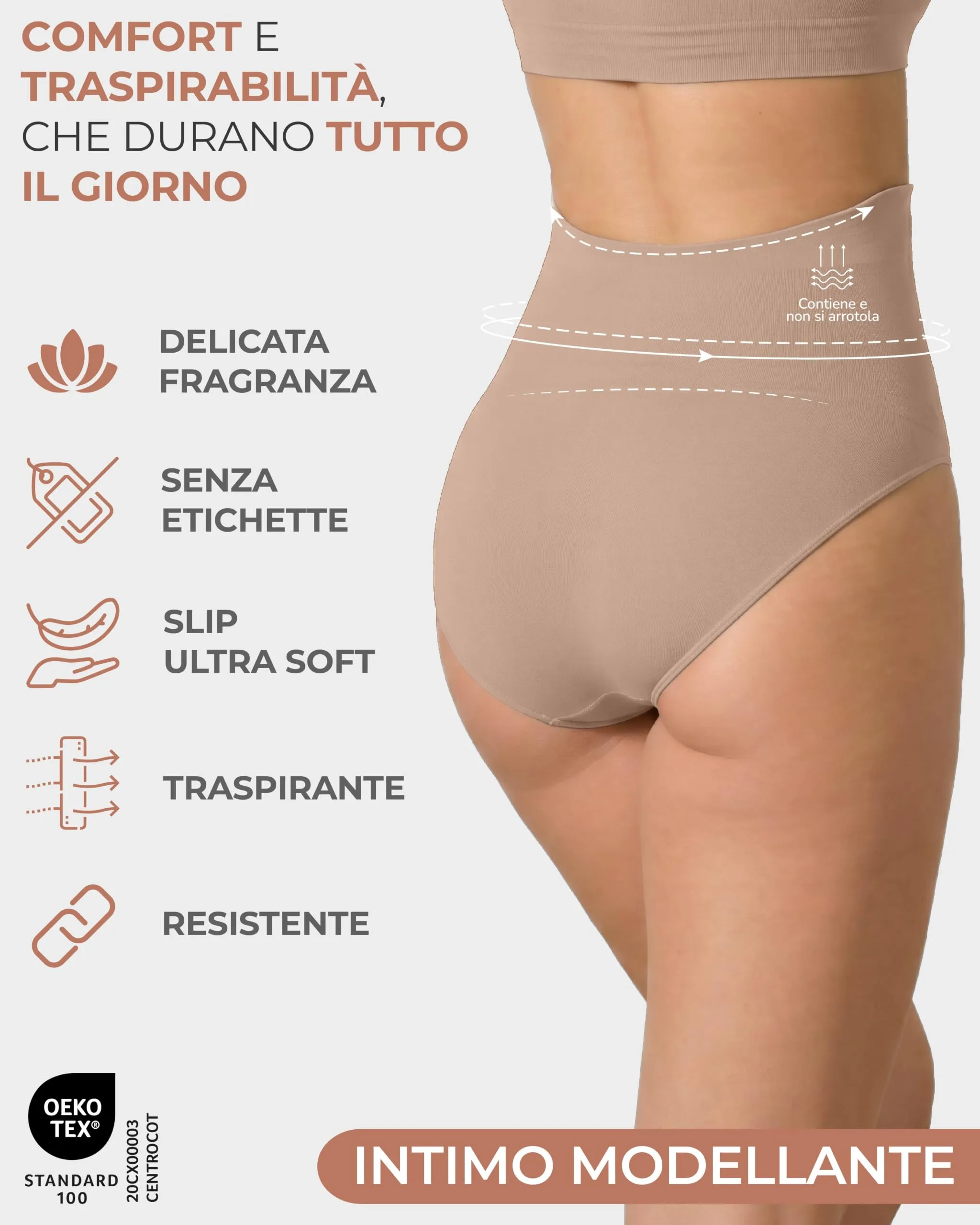 Risalti Pancera Contenitiva Donna Vita Alta con Slip Morbido - Mutande Contenitive Donna Senza Cuciture, Intimo Modellante Pancia Piatta in Confortevole Microfibra - Made in Italy - immagine 3