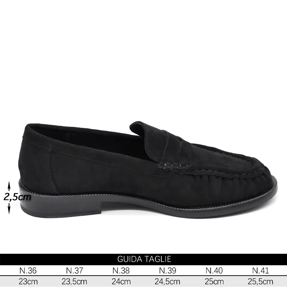 Mocassini Donna Eleganti con Punta Arricciata, Effetto Scamosciato, Stile College Penny Loafer, Tacco Basso GA076 Nero N.37 - immagine 3