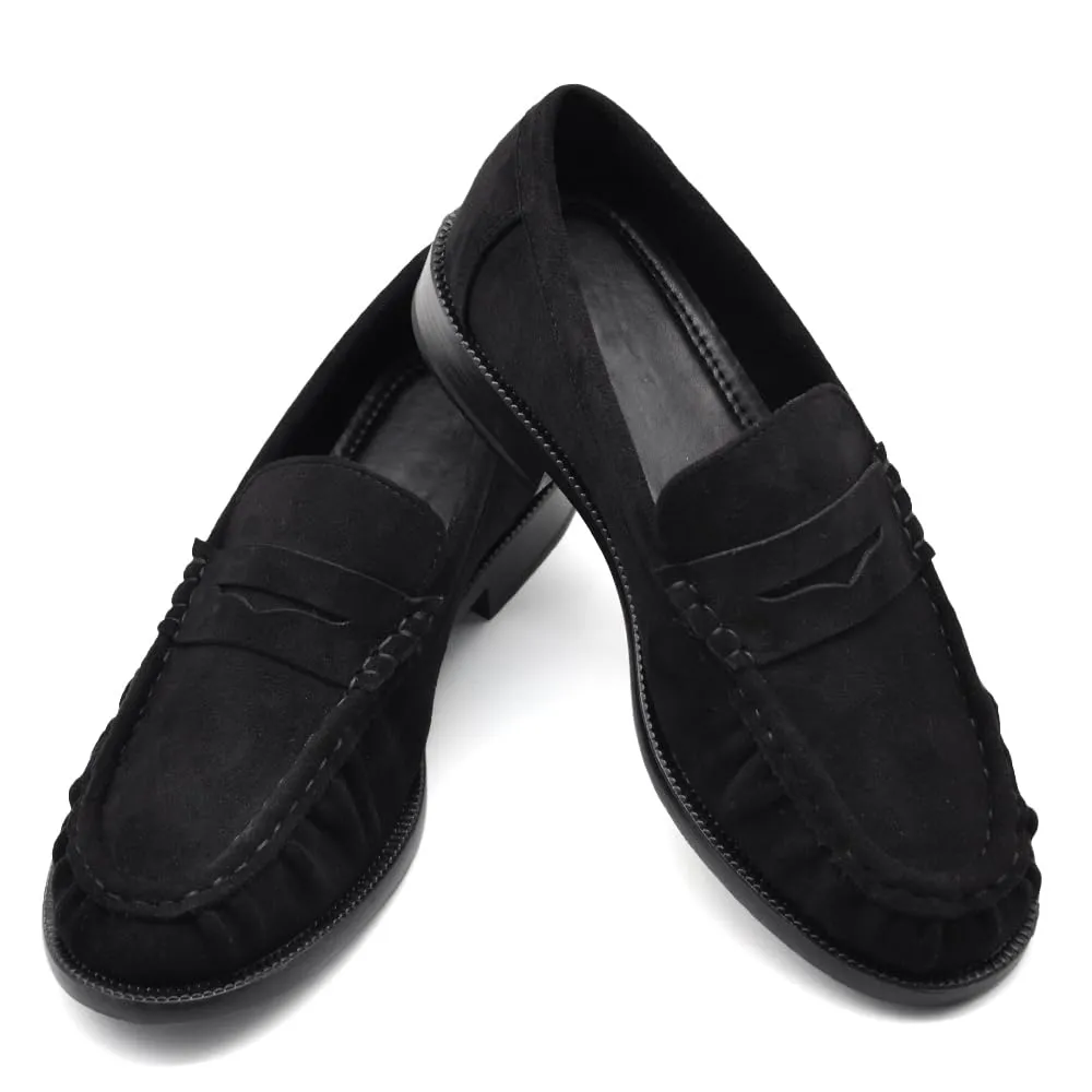 Mocassini Donna Eleganti con Punta Arricciata, Effetto Scamosciato, Stile College Penny Loafer, Tacco Basso GA076 Nero N.40 - immagine 2