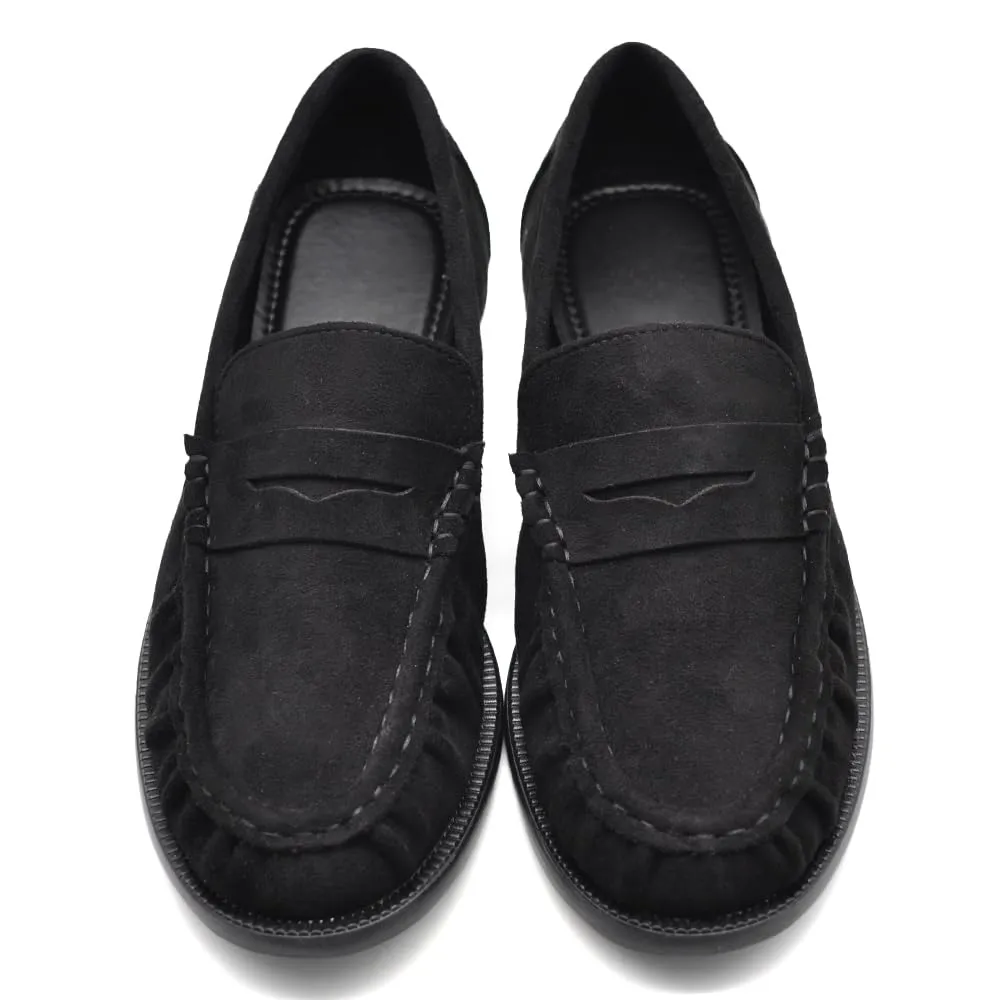 Mocassini Donna Eleganti con Punta Arricciata, Effetto Scamosciato, Stile College Penny Loafer, Tacco Basso GA076 Nero N.40 - immagine 4
